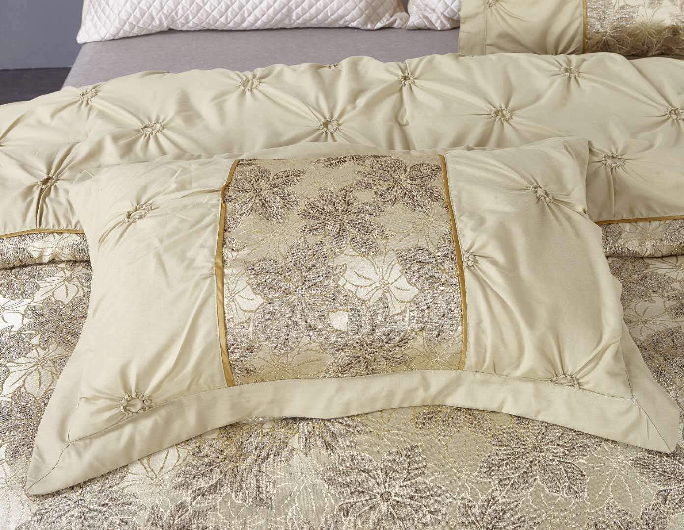 New Luxury Jacquard shimmer Glitter Quilted Bedspread Comforter Throw Bedding with Matching Pillow Shams (Gold MAYA, King) - Image 2