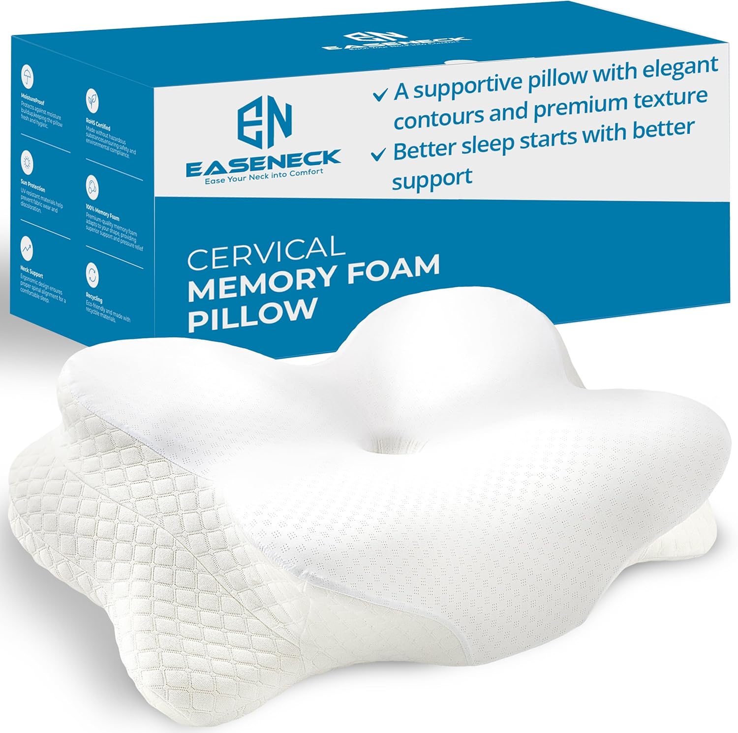 Almohada cervical para dormir, contorno ergonómico, espuma viscoelástica suave que no se pliega para aliviar el dolor de cuello y hombros, soporte