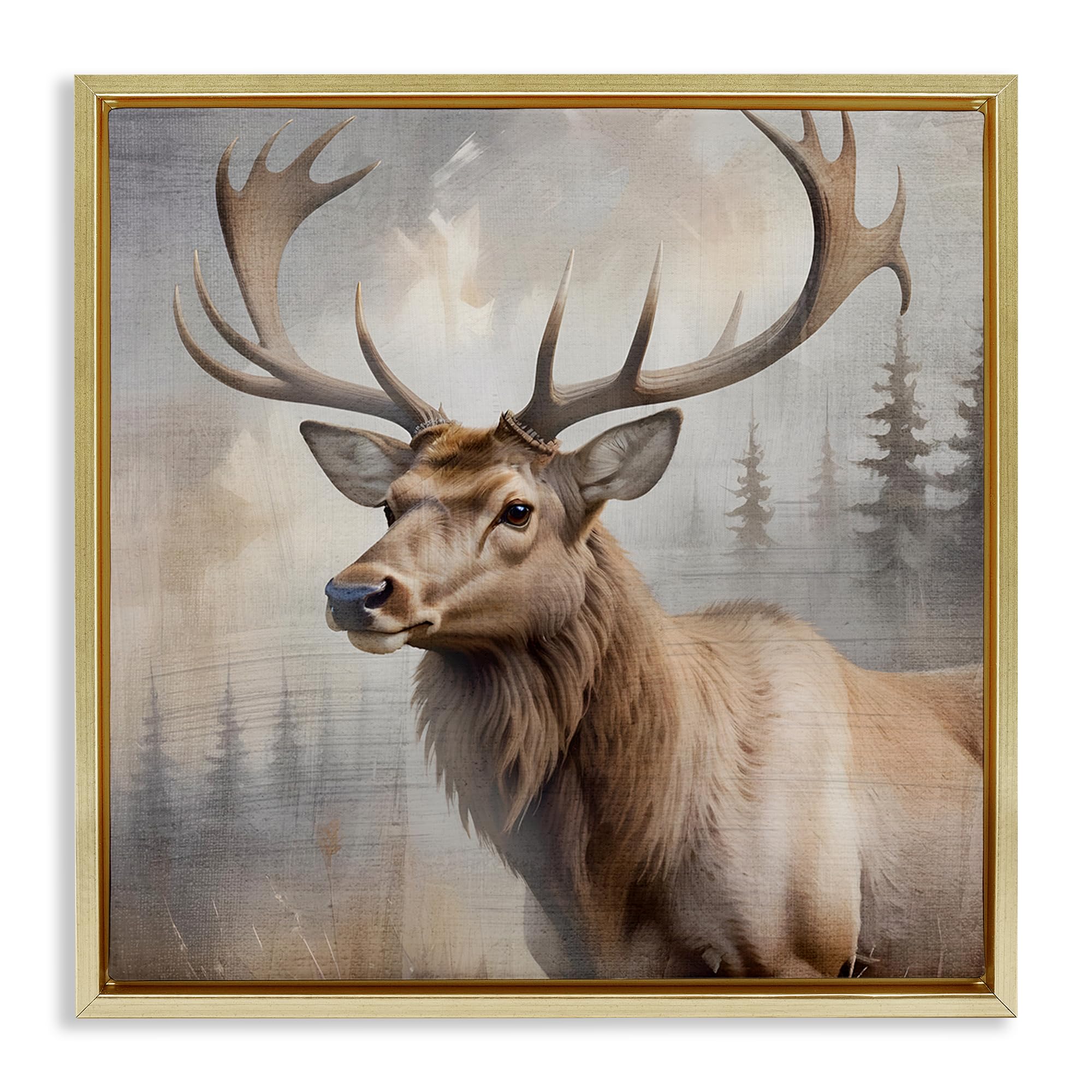 Stupell Industries Metallic Gold (Matte) Graceful Forest Stag Wildlife, 24 X 24 Inch Canvas In Floater Frame