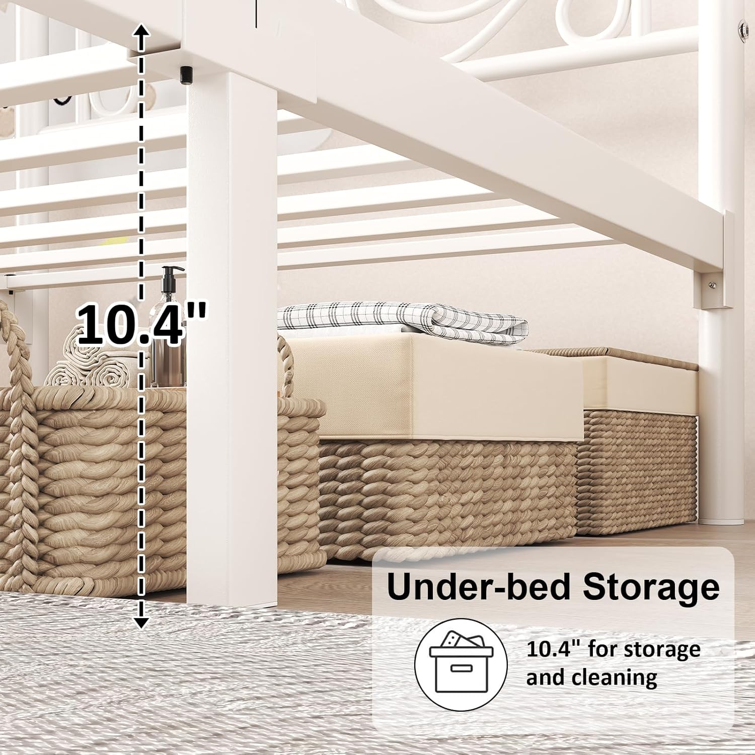 Twin Size Metal Platform Bed with Butterfly Pattern Design Headboard and Footboard/Mattress Foundation/Under Bed Storage/No Box Spring Needed/Easy Assembly/Noise Free/White - Image 5