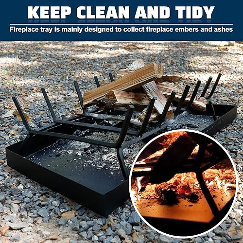 Miniatura 3 de Bandeja rectangular para chimenea, cenicero expandible para recoger cenizas, acero galvanizado con recubrimiento en polvo, soporte ajustable para