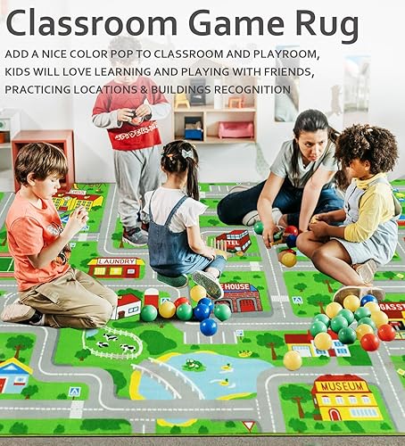 Miniatura 5 de VSIWB Kids Carpet Playmat Car Rug 6'6'' x 9'8'' Educational Road Traffic Carpet Fun City Life Map Kids Car Rug Non Slip Play Carpet for Children