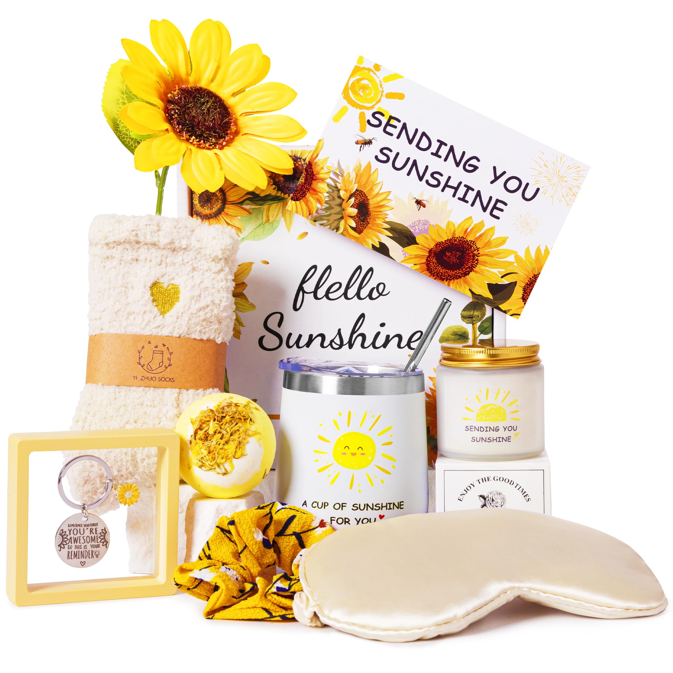 Sunflower Birthday Gifts for Women,Get Well Soon Gift Baskets Her Self Care Package Relaxation Spa Bath Gift Set Box Christmas Pamper Hamper thank you retirement teachers Friends Sisters Wife Mum