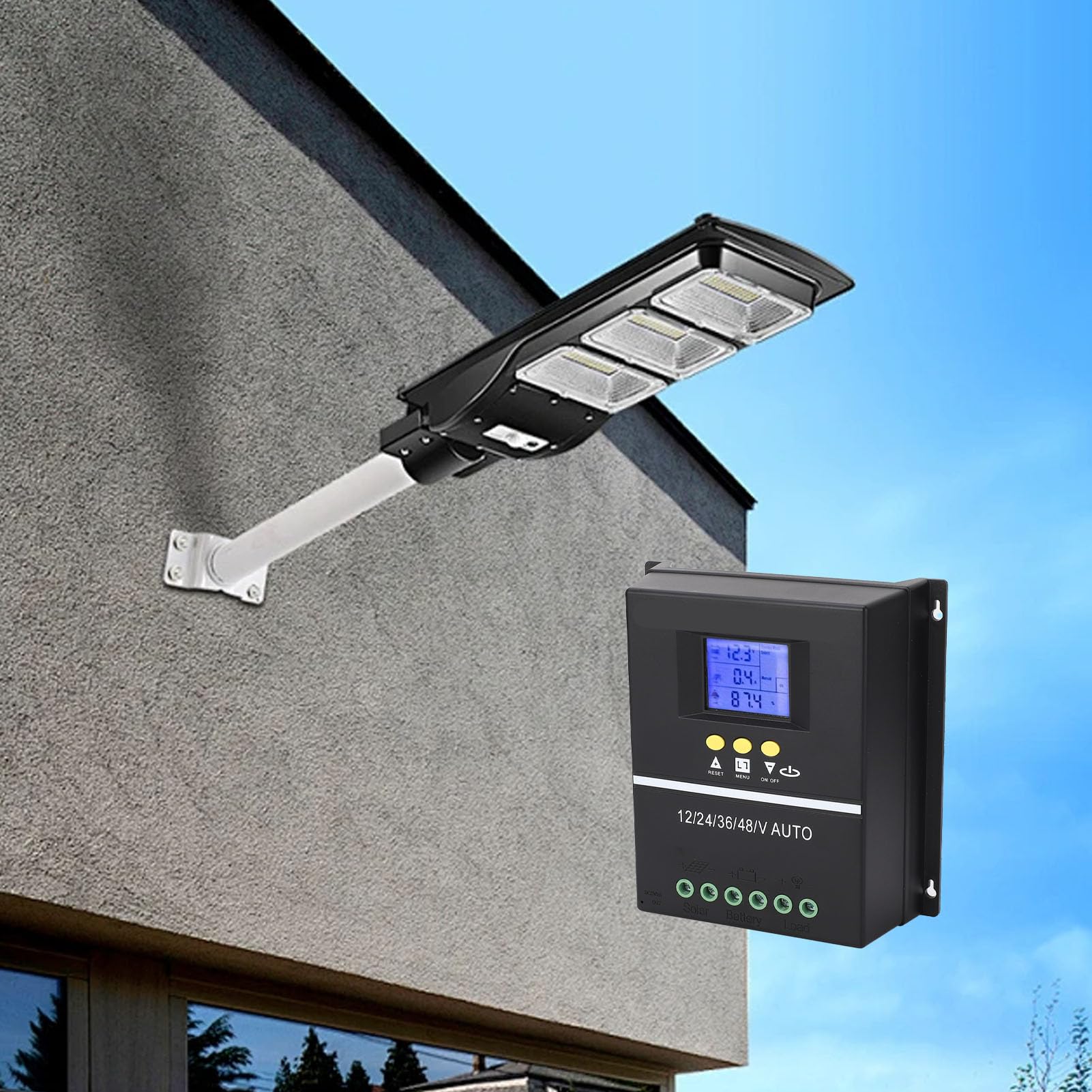 Drfeify MPPT Słoneczny Kontroler ładowania Słonecznego 12V 24 V 36V 48V Regulator Panelu Słonecznego z Wyświetlaniem Wielu Trybów Roboczych dla Systemu Zasilacza Domowego dla Domu (80A)