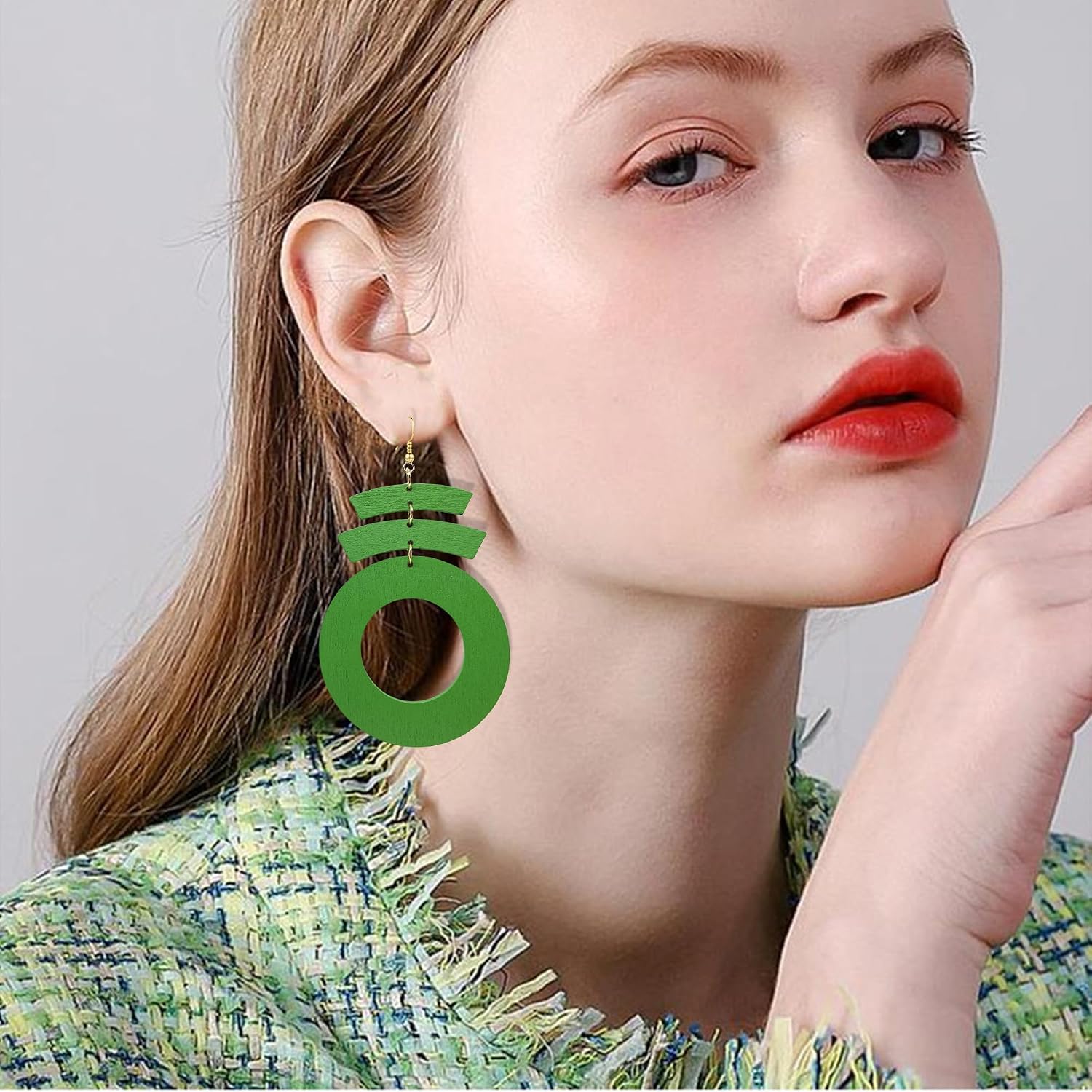 KaFu Bohemian Wooden Earrings for Women Vintage Natural Wood Hollow Round Earrings Handmade Lightweight Wood Geometric Dangle Drop Earrings Jewelry Gifts image 3
