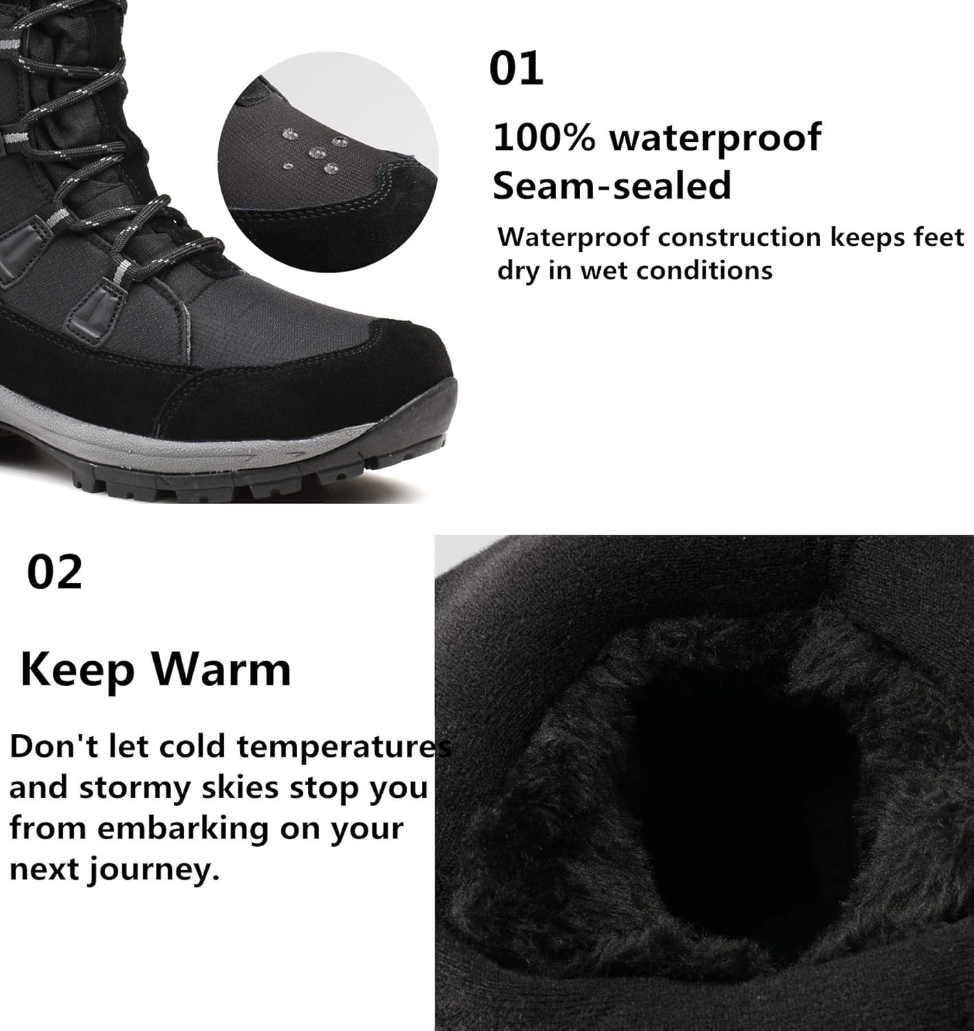 ROCKMARK Mens Winter Mid-Calf Snow Boots Fur Lined Warm Waterproof Slip On Outdoor Athletic Snow Boots - Image 2