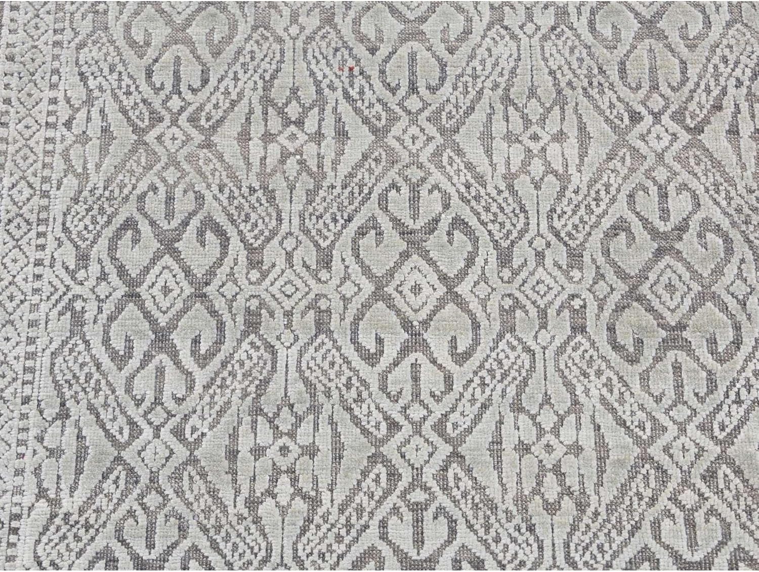 Nyanza Green Hand Knotted Abarasque Design Tone on Tone Pure Real Silk with Textured Wool Runner Oriental Rug (2'7"x10'4")