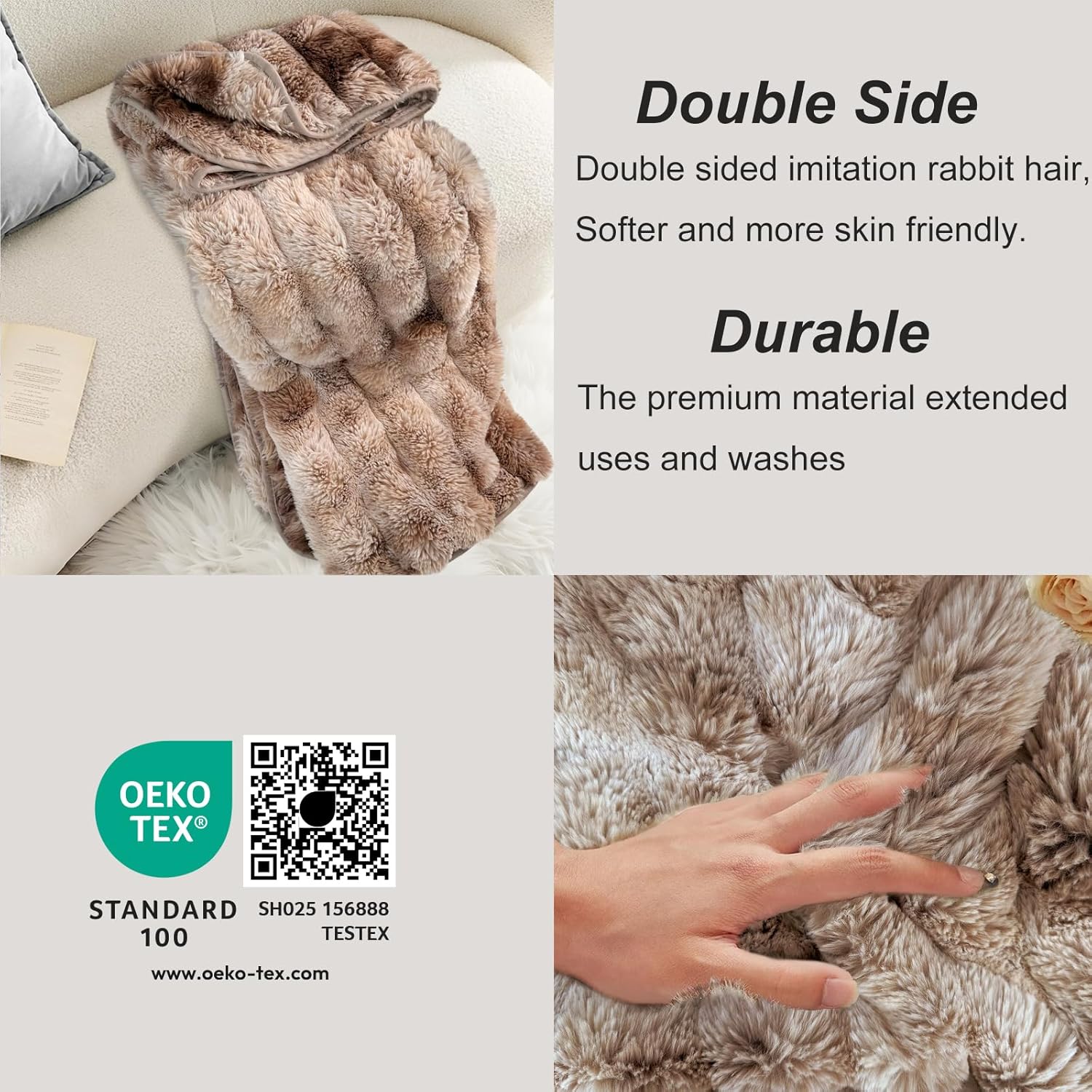 Bcareself Faux Fur Blanket Two Sided Ultra Soft Fluffy Reversible Fuzzy Throw Blanket for Women Men Double Sided Ombre Faux Luxe Faux Fur Thick Minky Blanket for Couch Bed Valentine Gifts