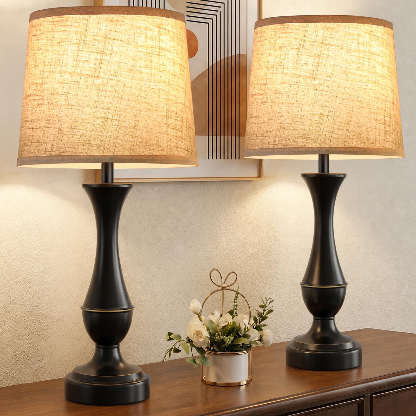 Touch Lamps for Nightstand, 3 Way Dimmable Lamps for Bedroom with USB C+A