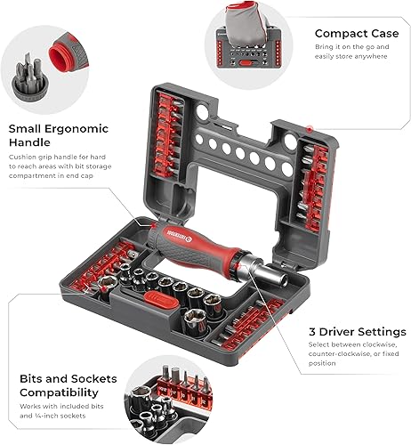 Miniatura 2 de INTERTOOL Destornillador de trinquete compacto juego de herramientas con puntas y zócalos 39 piezas - Kit multi todo en uno pequeño estuche de