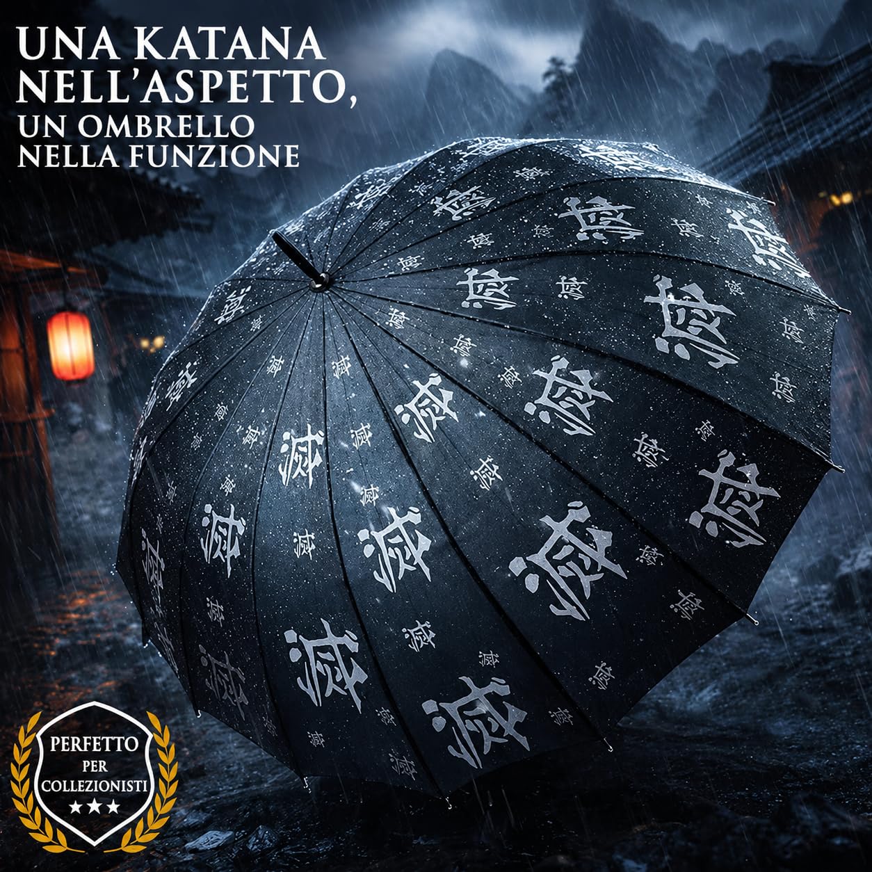 Demon Slayer Ombrello - Anime Pioggia Cosplay Katana Apertura Automatica Spada Ninja Parasole, Nero, Bianco