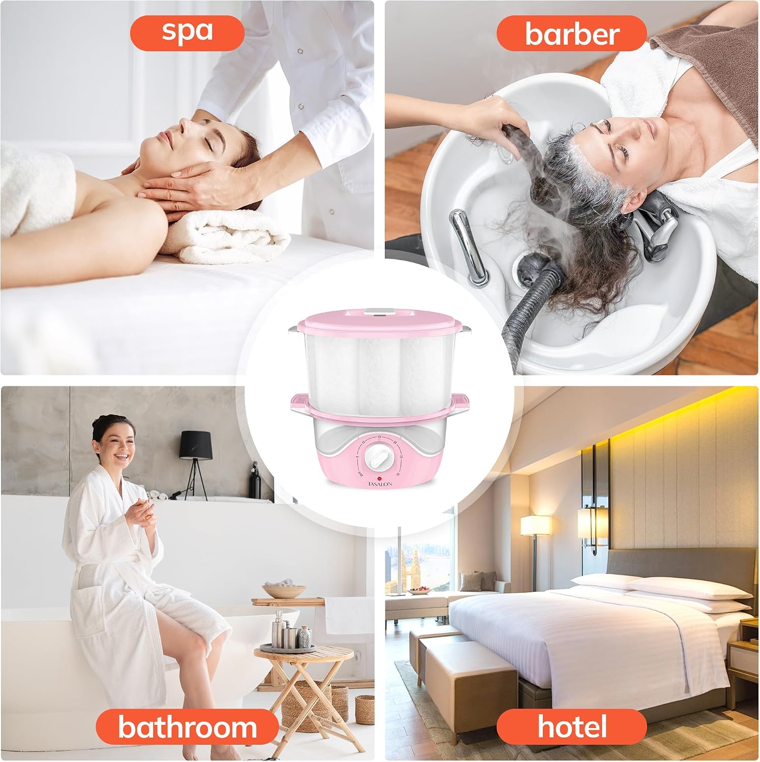TASALON Hot Towel Steamer for Facials, Portable Spa Towel Warmer, Pink