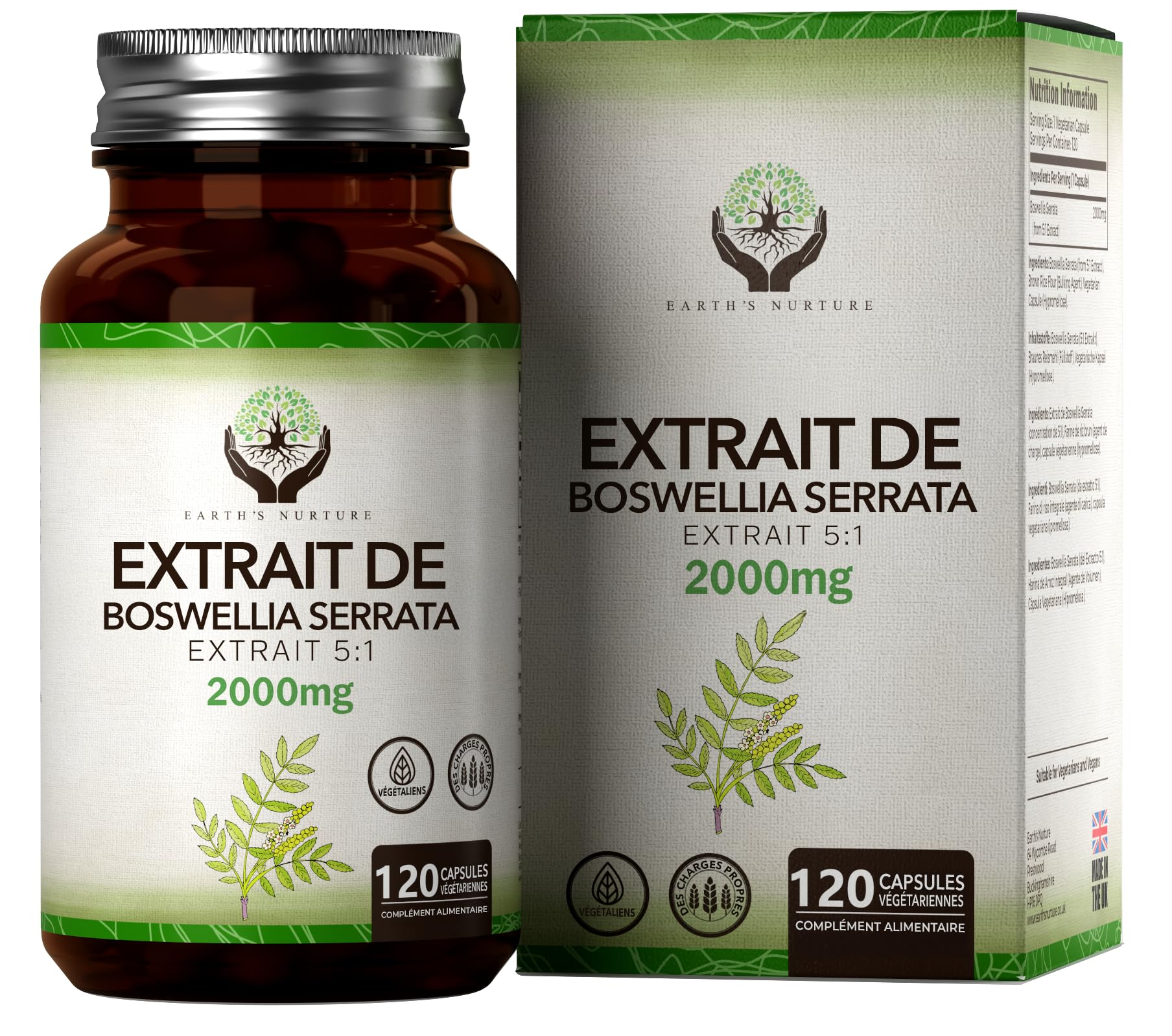 EN Boswellia Serrata | Boswellia Haute Teneur 5:1 Extrait - 2000 mg Boswelia par Portion | 120 Gélule | Sans OGM Sans Gluten Sans Produit Laitier | Fabriqué au Royaume-Uni