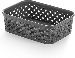 BINO | Plastic Basket, Small - Grey | THE PLAIT COLLECTION | Multi-Use Plastic Bins | Built-in Handles | Pantry Organizati...