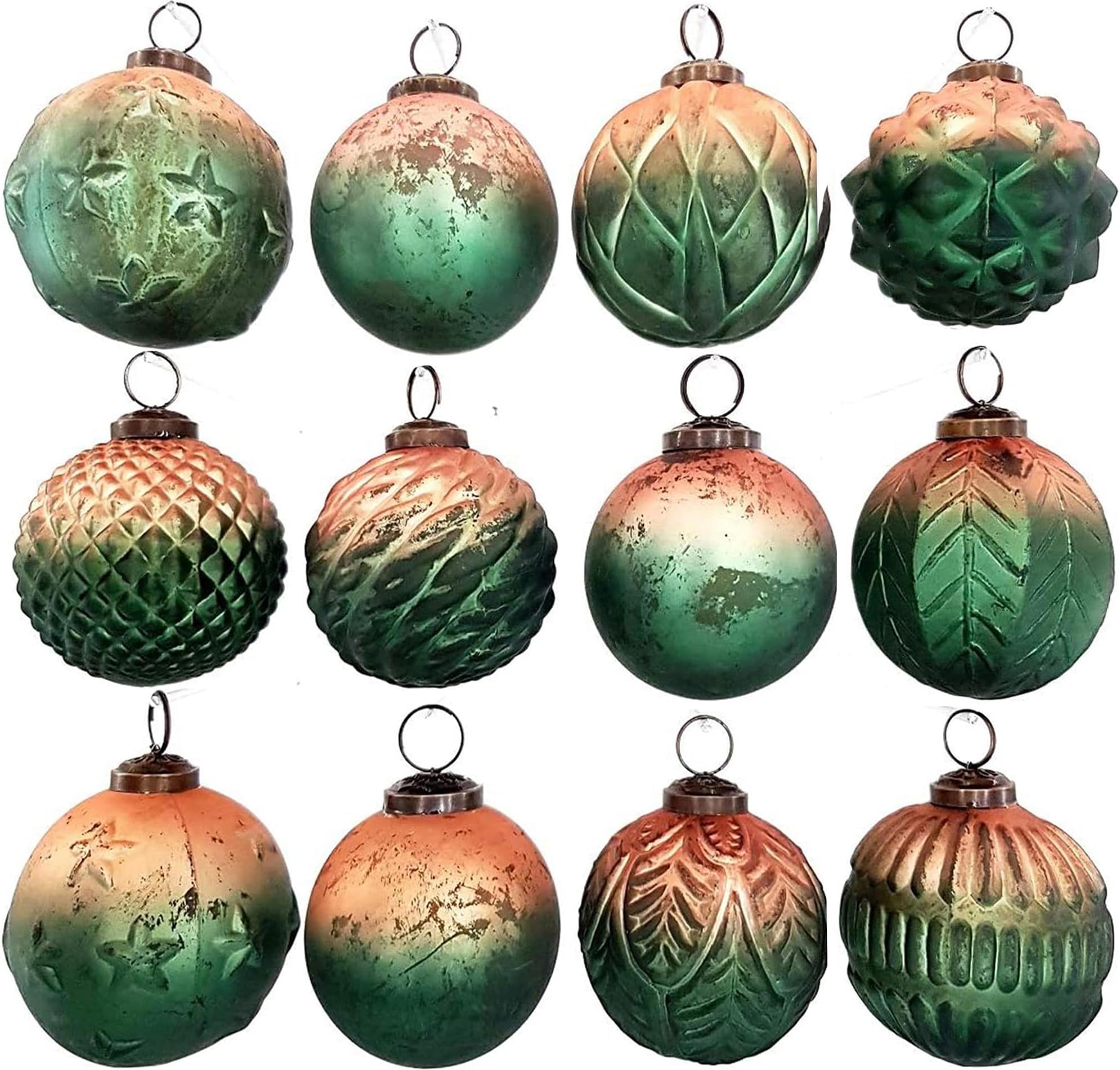 MIKONI 12er Set Weihnachtskugeln - Mundgeblasene Glas Christbaumkugeln