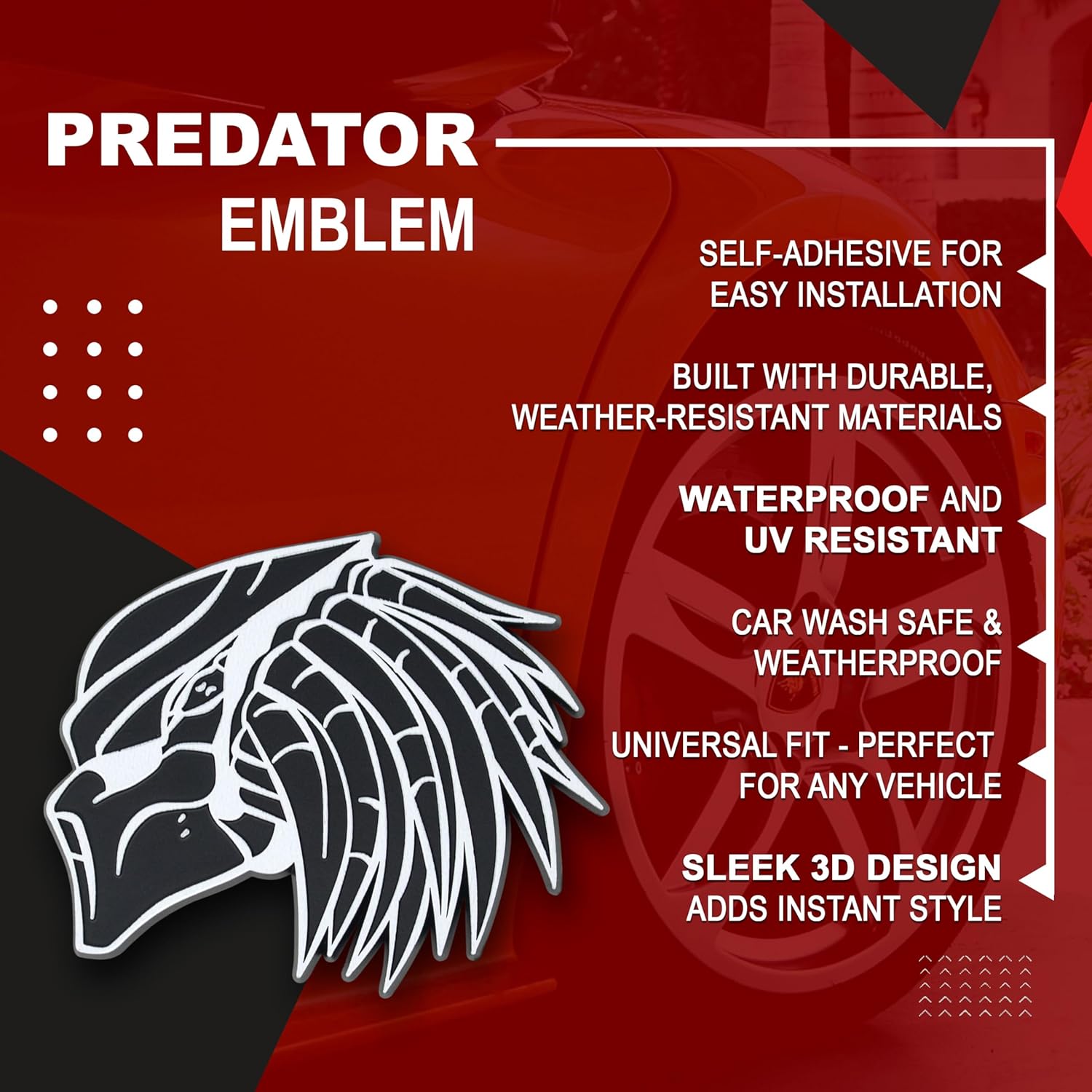 Predator Emblem, Custom 3D Exterior Automotive Accessories, Universal Fit for Car, Truck, SUV (Set of 2) (White)