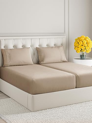 Vista 955 de Juego de sábanas de 4 piezas tamaño king, extrasuaves, transpirables y refrescantes con esquinas profundas, sábanas de fácil ajuste y sin arrugas