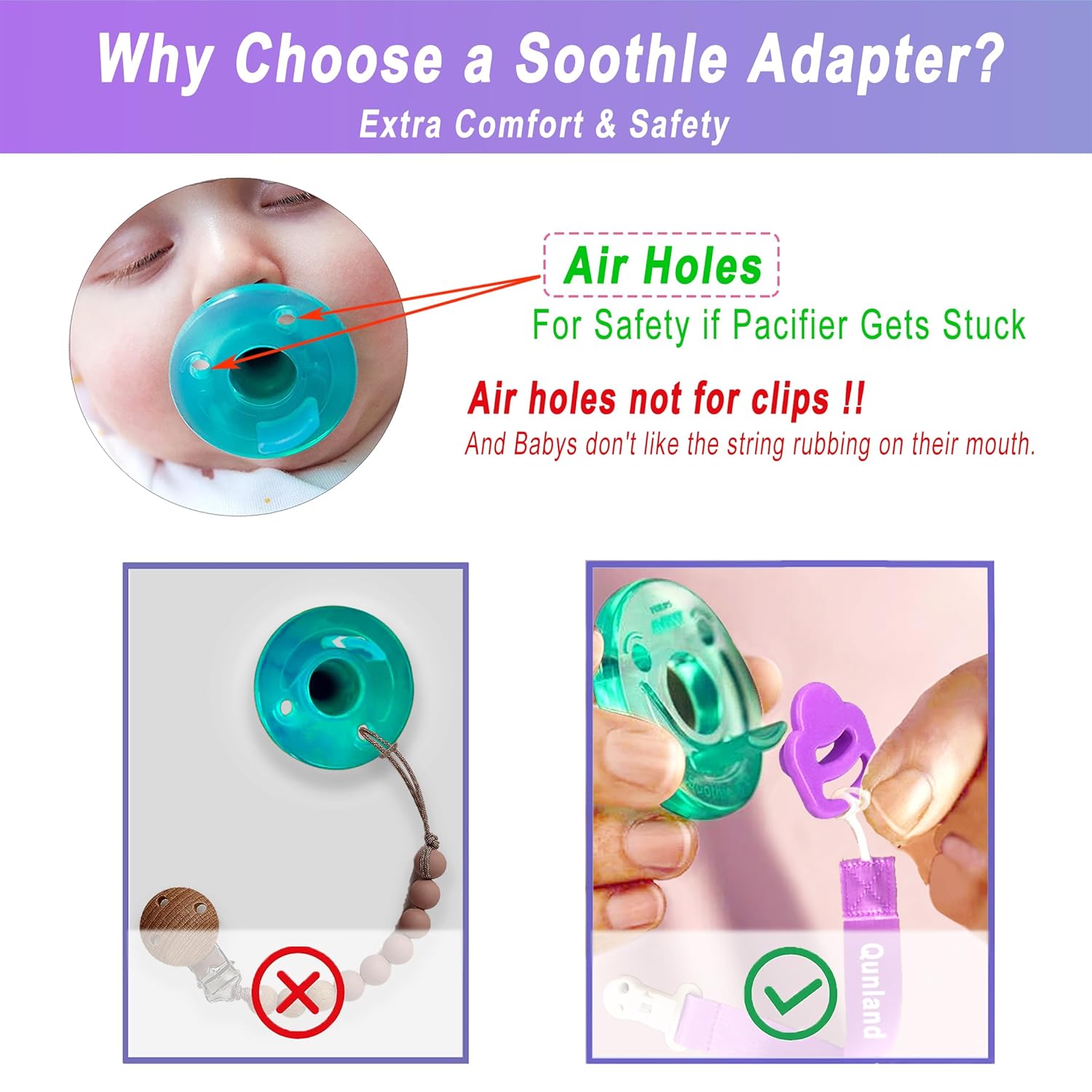 5 Pack Silicone Pacifier Clip Adapter Ring for Philips Avent Soothie, 100% Food-Grade Silicone Binky Clips Holder Adapter Rings Competible with Avent Soothie, BPA-Free Soft Flexible Safe Durable