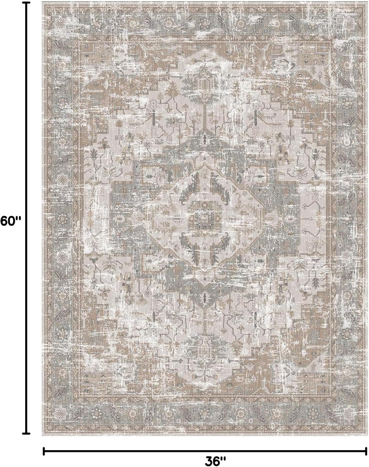 Boho Washable Area Rugs Living Room Vintage Taupe Dusty Blue 3x5 Neutral Modern Non Slip Small Carpet for Nursery Dining Room Bedroom Farmhouse