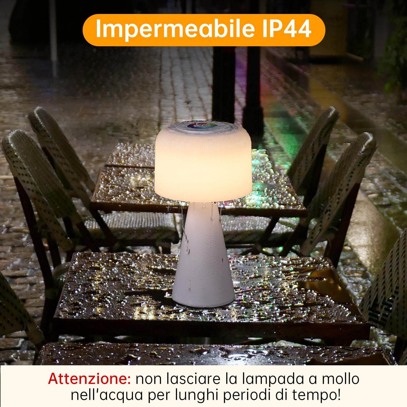 WOWDSGN Lampada da Tavolo a Fungo Ricaricabile - Lampada da Scrivania senza Fili - Infinitamente Dimmerabile 3000K/4000K/5000K/RGB - Batteria 4000mAh - Impermeabile IP44 - Interni/Esterni