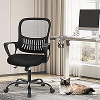 Vista 4 de Sweetcrispy Silla ergonómica de escritorio de malla con respaldo medio con ruedas, soporte lumbar y cómodos reposabrazos para el hogar, dormitorio