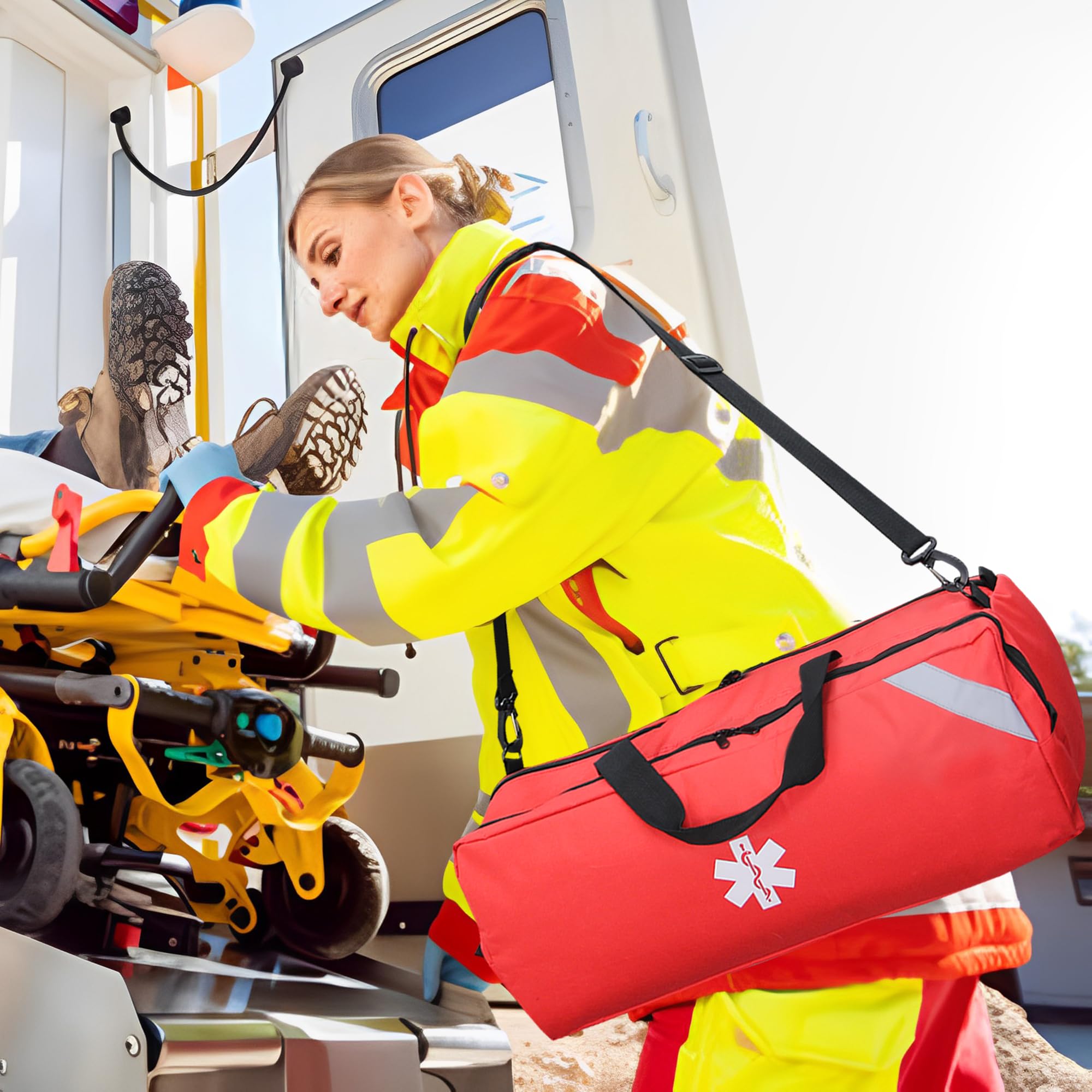 Grande borsa per trauma medico, borsa vuota per primo soccorso, borsa per primo soccorso paramedico EMT, leggera e resistente (solo borsa). (rosso)