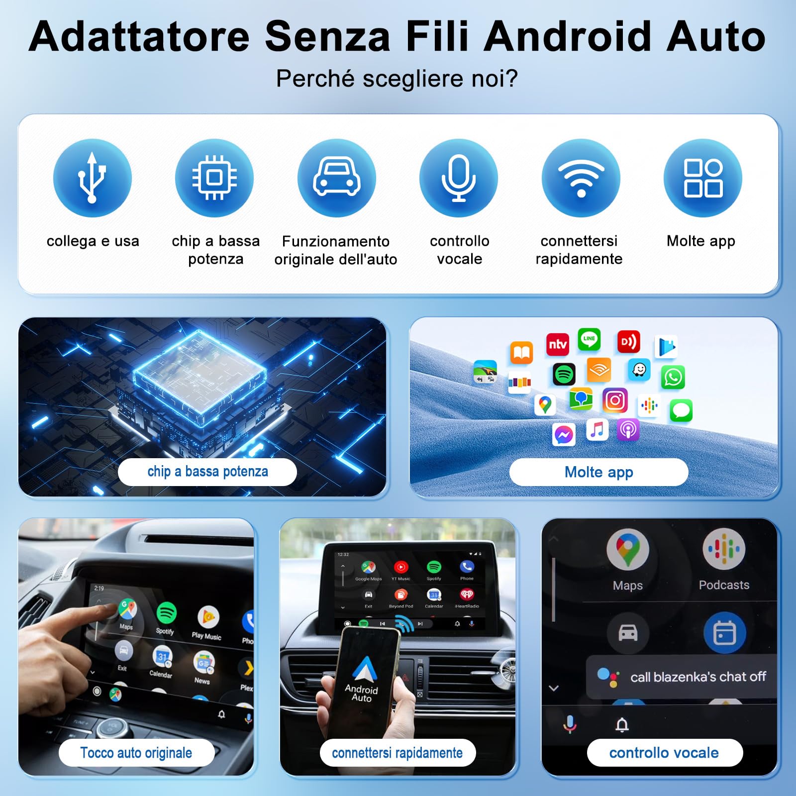 Adattatore Senza Fili Android Auto, Dongle USB C/USB per Autoradio Cablato OEM, Adattatore Wireless Compatibile con il 98% delle Auto