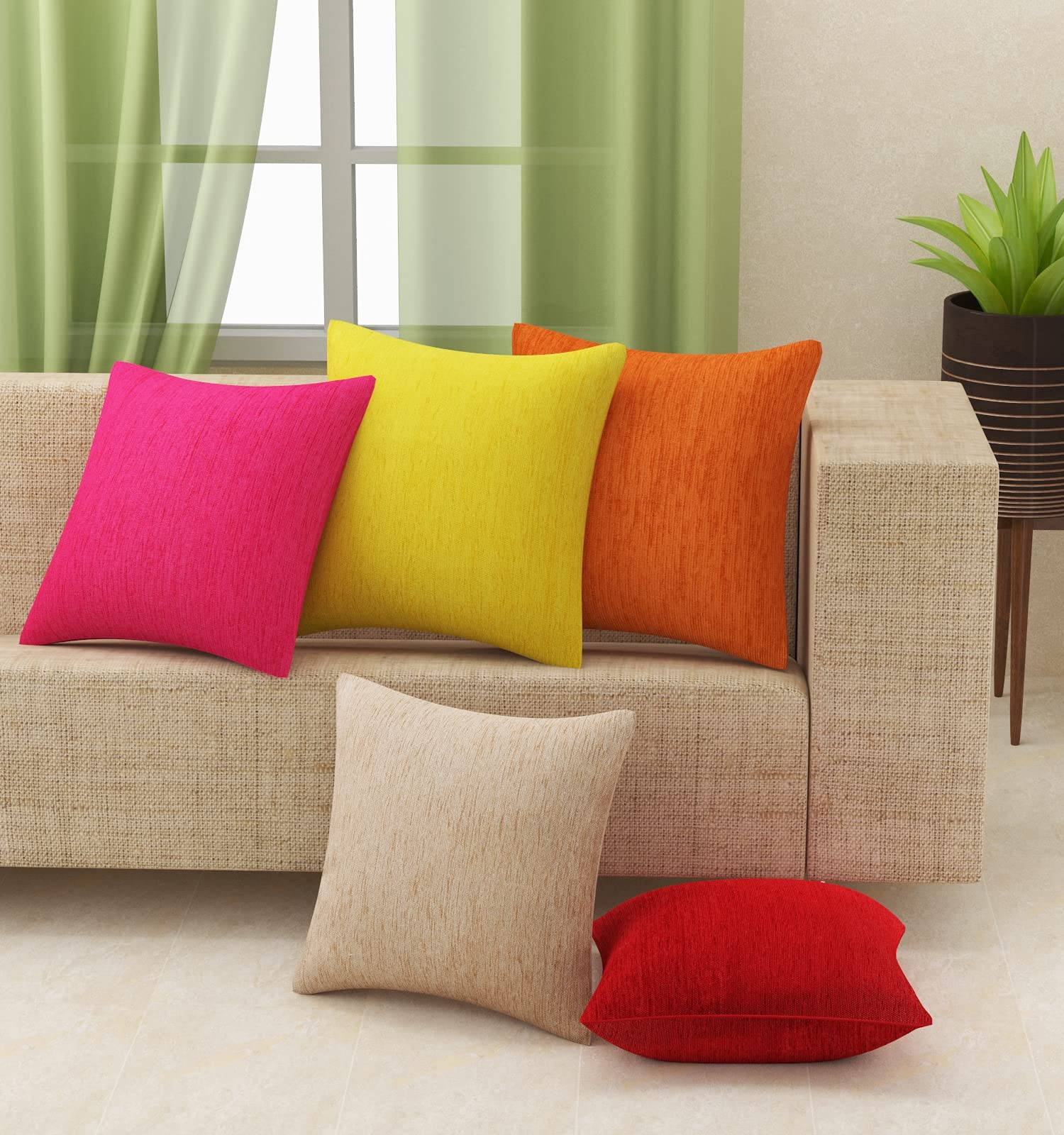 ALL ABOUT HOME FURNISHINGS chennile Moshi Cushion Cover 16 x 16 inch Set of 5, Multi Color