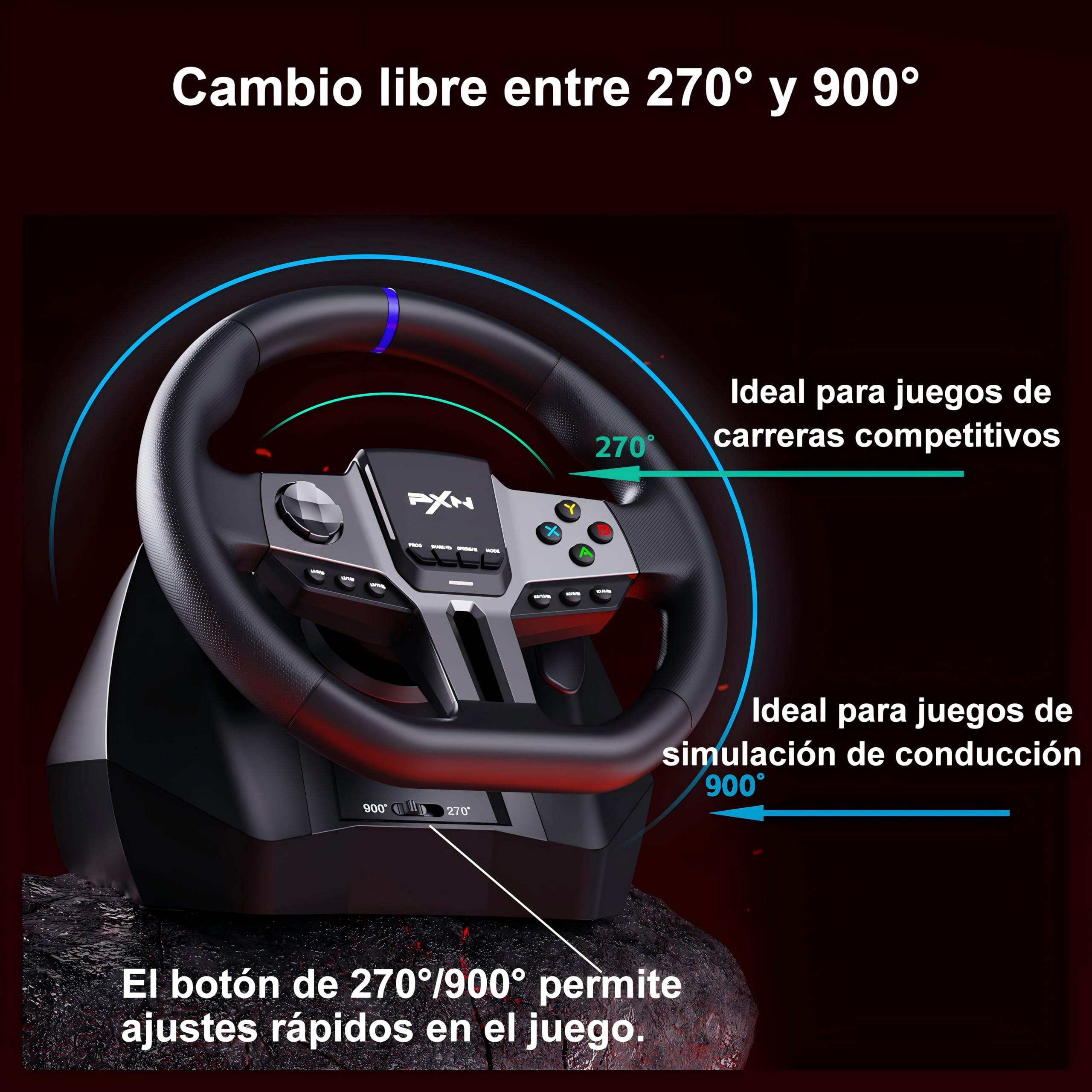 PXN V9 GEN2 Volante para PC, Volante para PS4 con Palancas de Cambio, Pedal con Efecto Hall, Palanca de Cambios 6+R, App, Volante de Carreras para Xbox Series X/S, Xbox One, PC, PS4, PS3