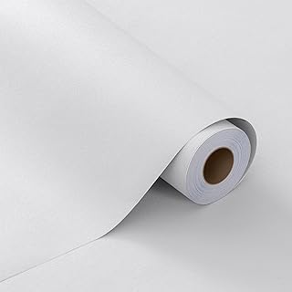 FUKU MON White Wallpaper Peel and Stick, Matte White Contact Paper Textured Self Adhesive Wallpaper Roll, Removable Thick Vinyl Wrap for Cabinets, Walls, Bedroom, Furniture Decor, 24" x 394"