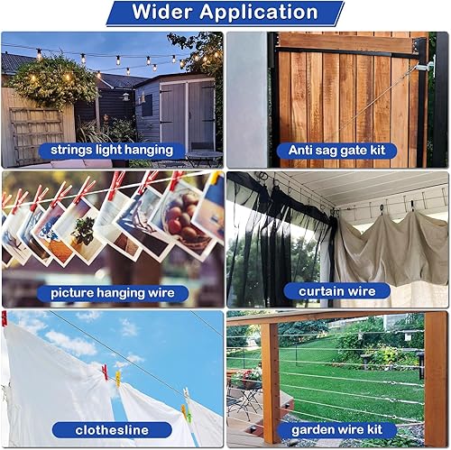 Miniatura 6 de TooTaci Kit de accesorios para toldo, kit de accesorios para vela rectangulartriángulo de 5 pulgadas con cable de acero de 100 pies, kit de arnés de