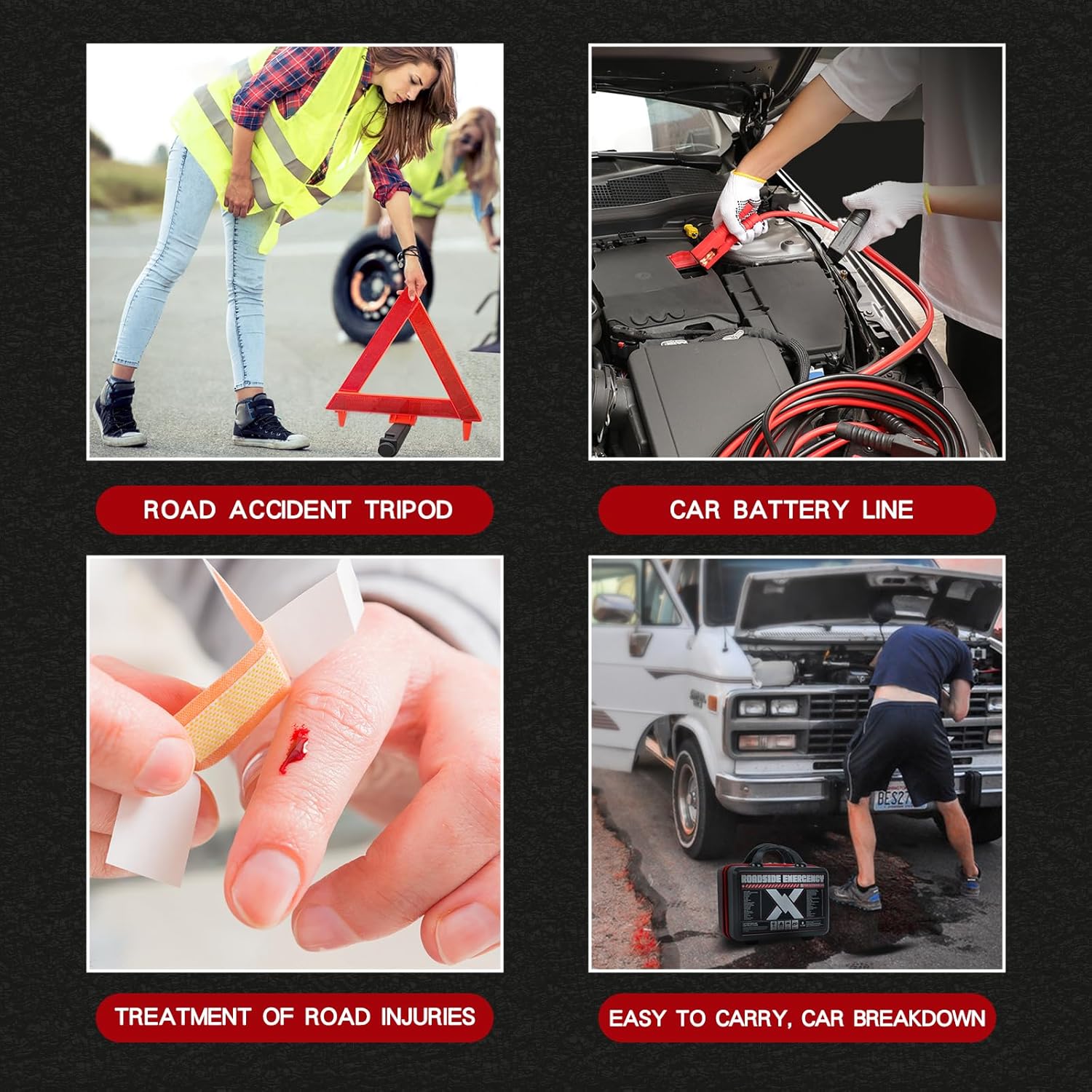 KITGO Roadside Emergency Car Kit (137Piece), with Jumper Cable, Car Safety Road Rescue Kit,Car Emergency Kit Gift for Father Women and Men,Tow Strap,Car Tool Kit (Black) - Image 6