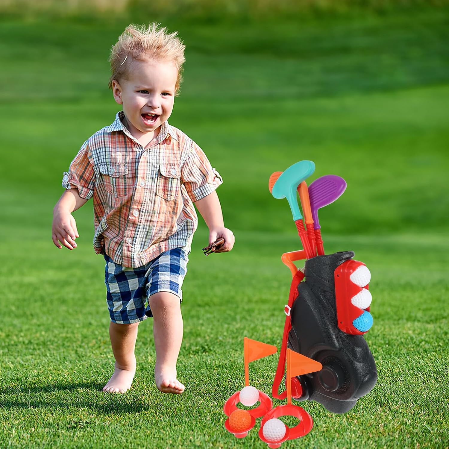 Golf Set with Plastic Clubs and Balls Outdoor Sports Game for Activity for Boys and Enhances Coordination and Imagination Safe Golf Play Set