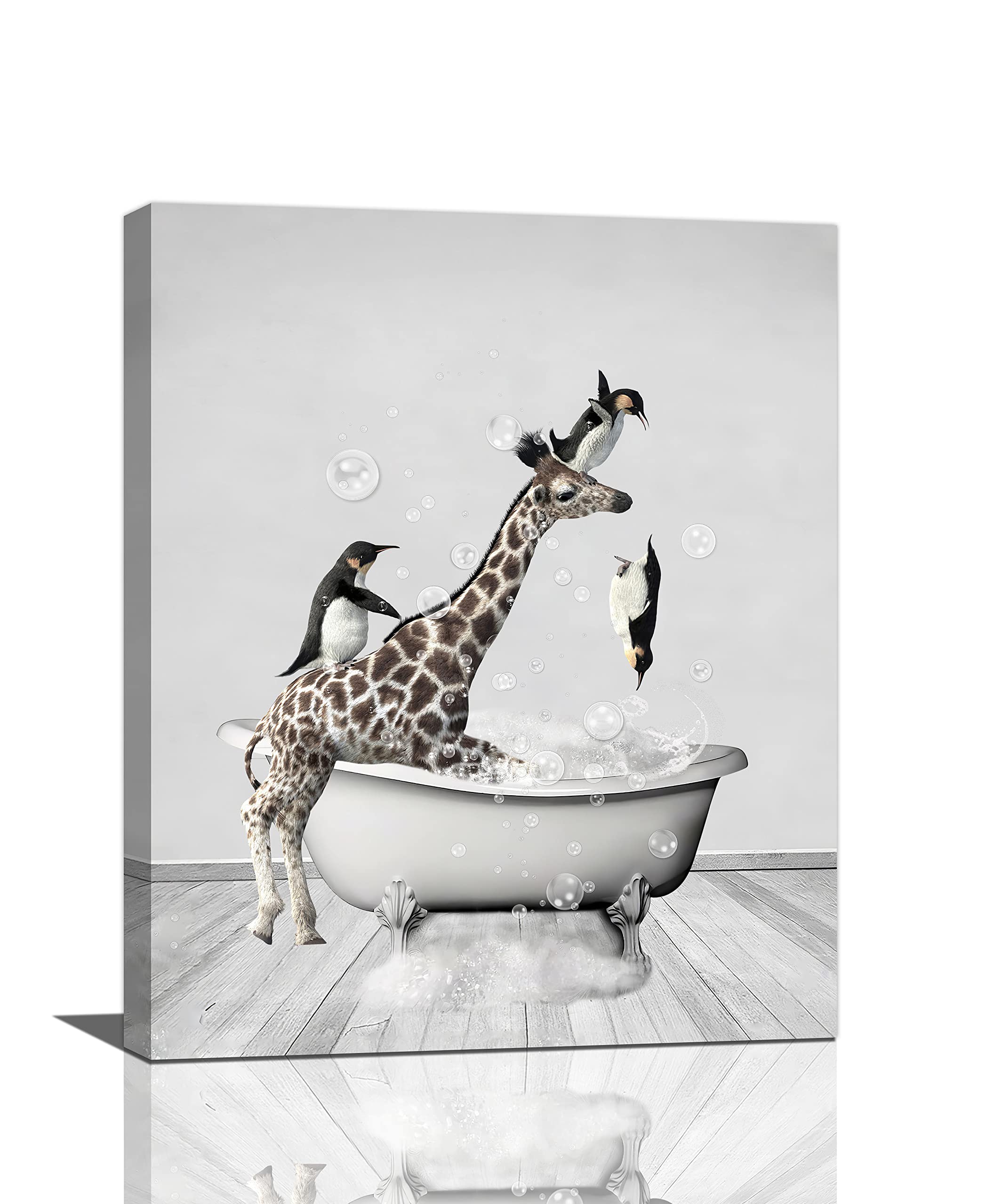 Amazon.com: Funny Bathroom Wall Art Giraffe And Penguin Bathroom ...