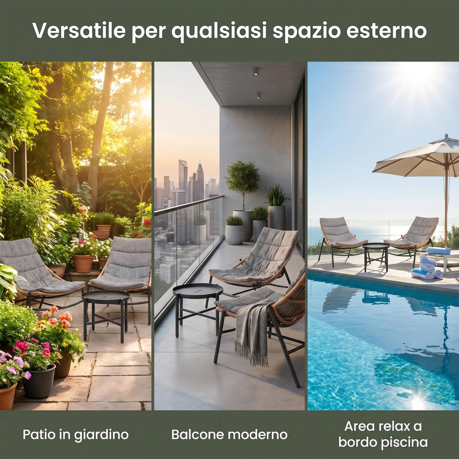 Marvin Set da Giardino 2 Posti in Polyrattan con Cuscini e Tavolino Spa, Salottino da Esterno Moderno per Terrazzo Balcone Veranda Patio, Set Relax Outdoor Resistente alle Intemperie