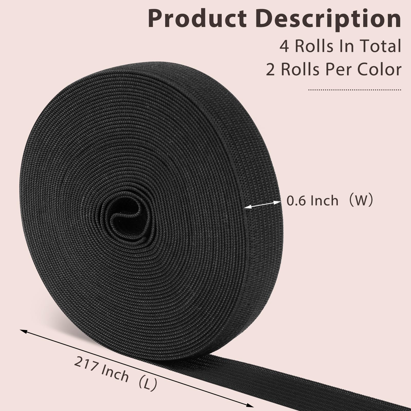 4 Rolls Elastic Band for Sewing, 0.6 Inch 6 Yard Stretch Elastic Band Knit Spool for Sewing Waistbands, Pants, Dresses, Clothes, and DIY Crafts(2 Roll White, 2 Roll Black)