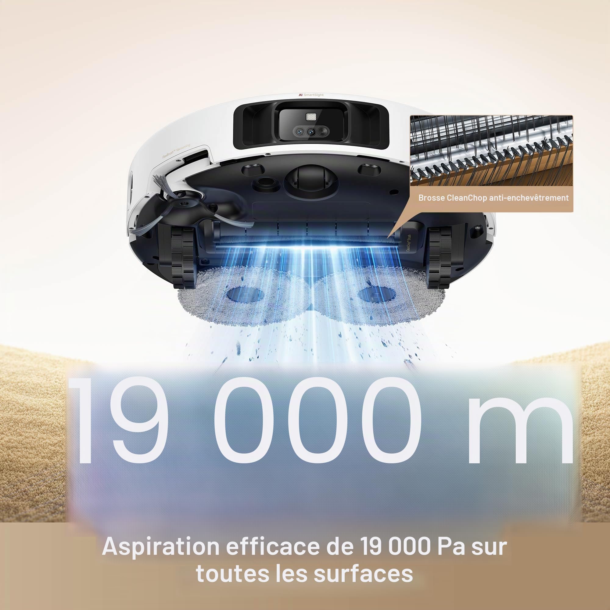 MOVA Aspirateur Robot combiné P50 Pro Ultra, 19 000 Pa, Brosse Anti-enchevêtrement, serpillère 75 ℃, tête de Brosse de Rechange 3 en 1 avec Support, autonomie de la Batterie 30D, Argent