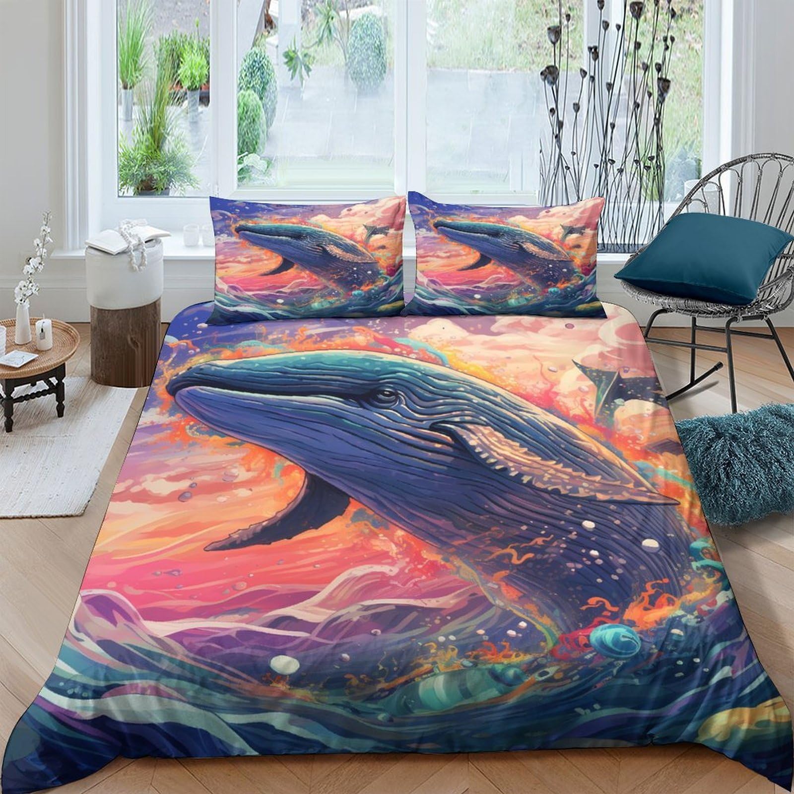 Ctjqhvkz Style-8 3D Printed Ocean Whale Fitted Sheet Microfiber Soft Gradient Sunset Mattress Cover For Bedroom Dorm Decorative Single（135X200cm）