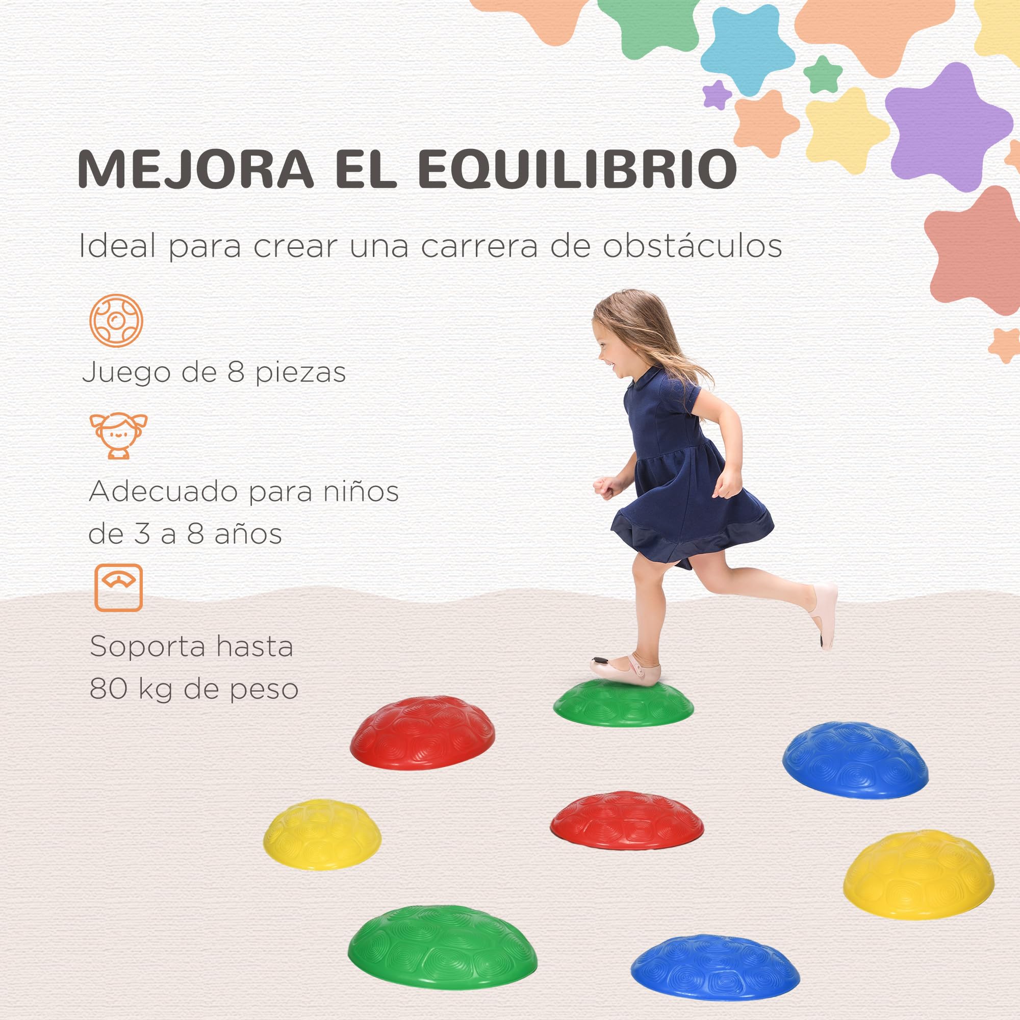 ZONEKIZ Piedras de Equilibrio para Niños de 3-8 Años Bloques de Equilibrio Apilables con Base Antideslizante para Entrenamiento de Equilibrio y Promover la Coordinación Multicolor