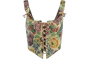 Womens Plus Size Floral Print Grommet Lace Up Tie Front Corset Bustier Shapewear Top