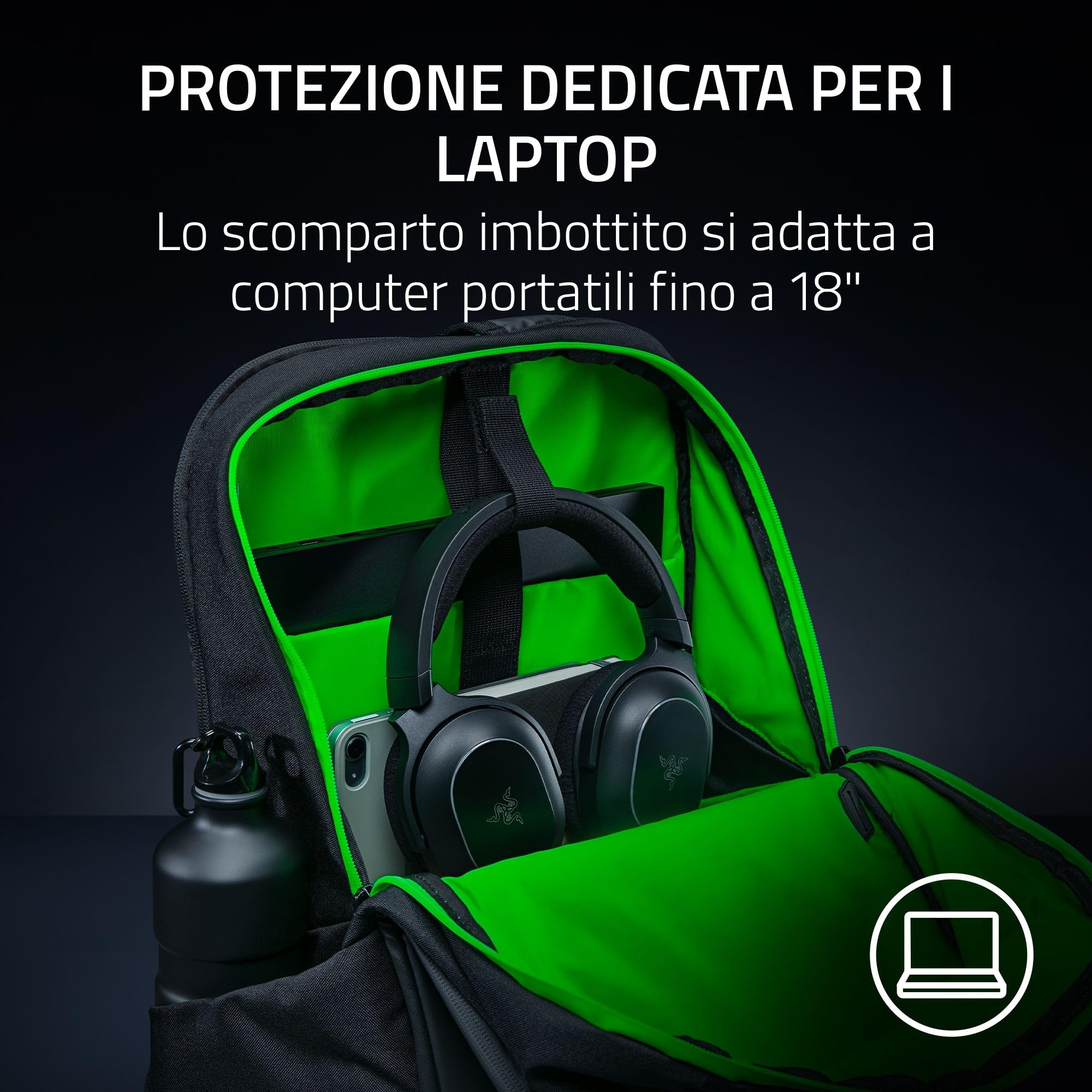 Razer Rogue 18" V4 – Zaino da viaggio funzionale con scomparto per laptop da 18 pollici - Passante per valigie con rotelle - Resistente agli strappi e all'acqua - Comfort ergonomico | Nero