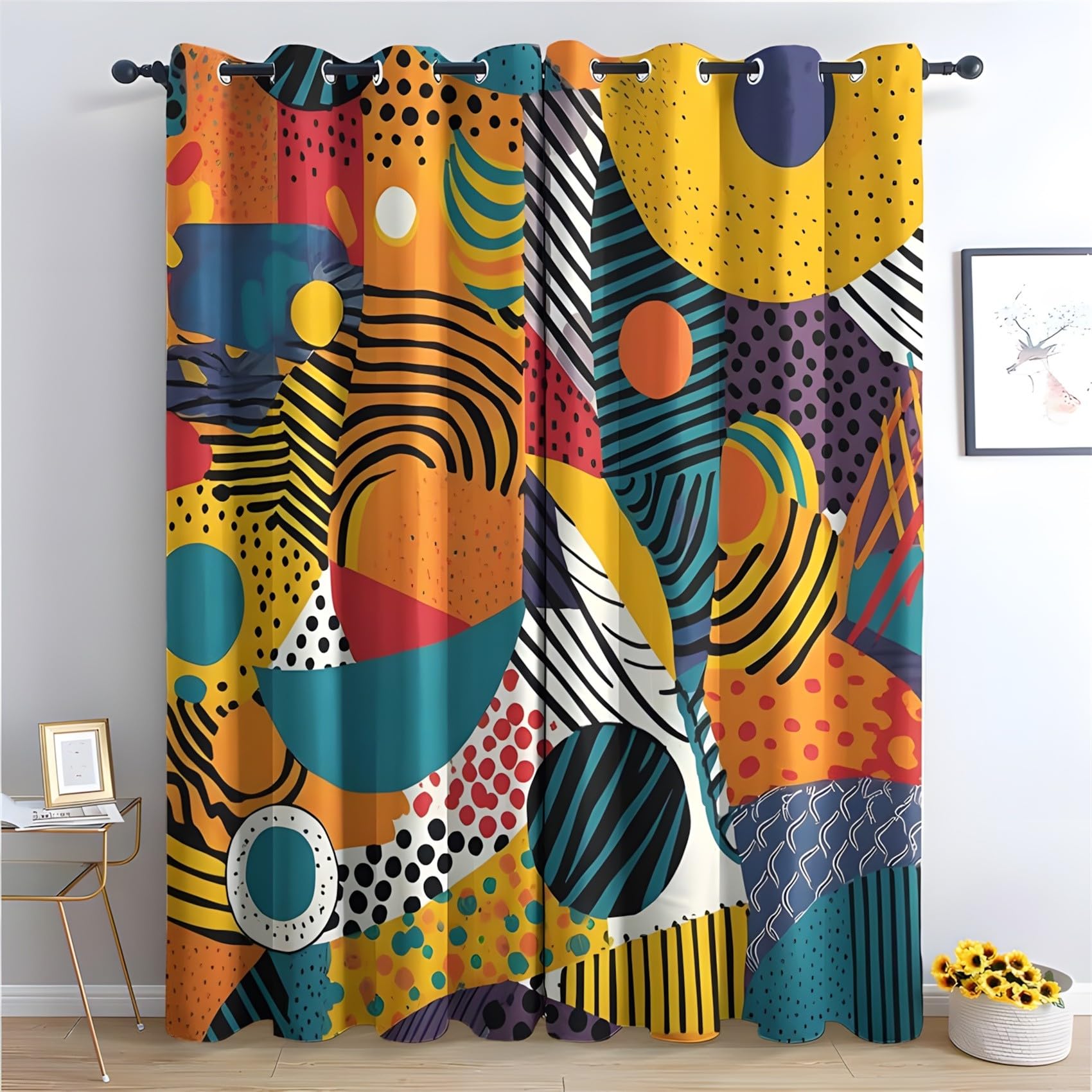 KaiHeBeding Geometric Aesthetics Blackout Curtains for Bedroom - Modern Abstract Style Living Room Curtains 52x84 Eyelet - Soft Thermal Insulated Patterned Drapes for Windows - 2 Panels