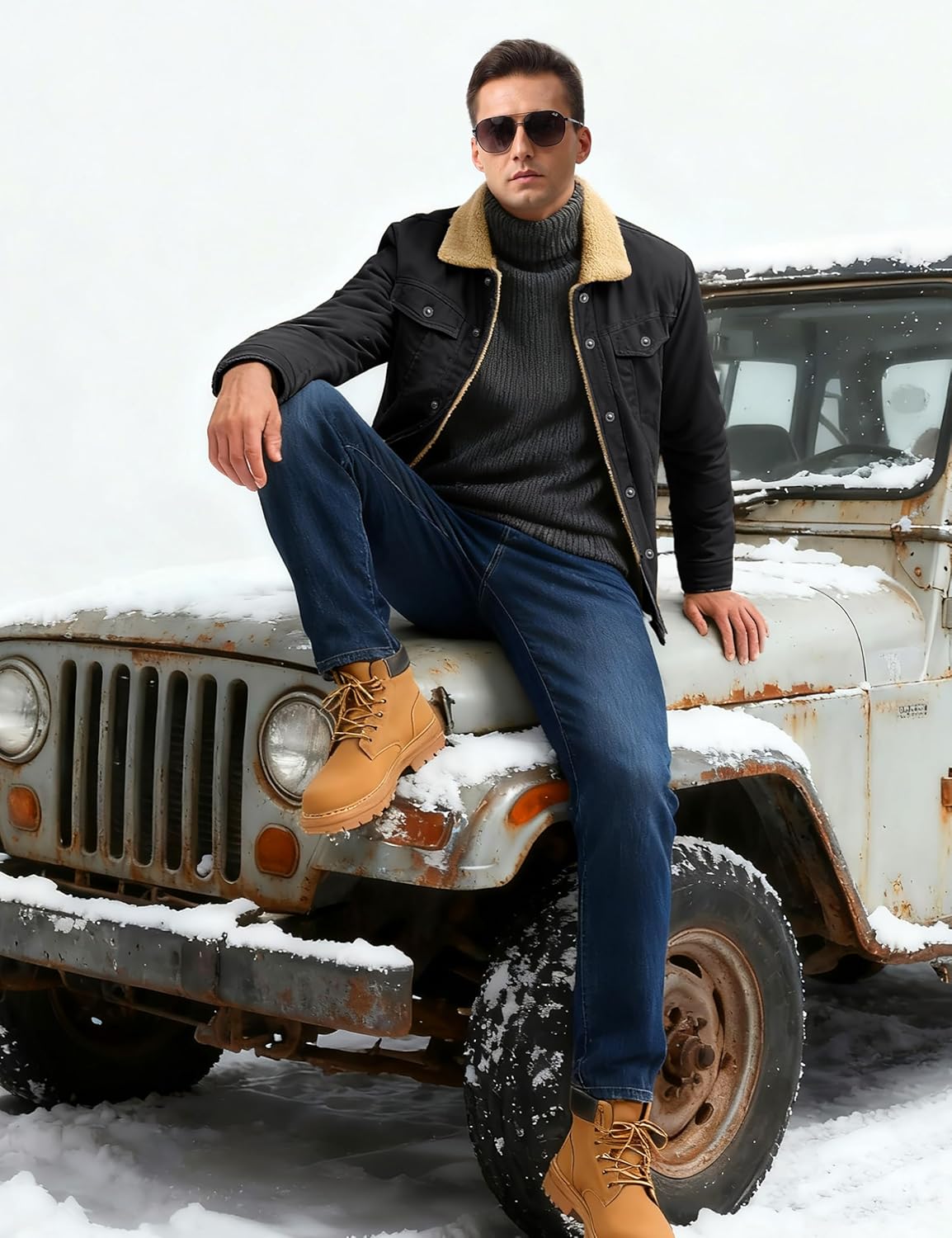 TACVASEN Mens Winter Jacket Thick Thermal Sherpa Jacket Warm Lapel Fleece Lined Coats Trucker Work Cargo Multi Pockets - Image 2