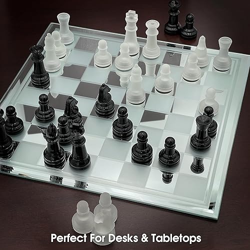 Miniatura 3 de Avant-Garde juego de ajedrez de vidrio esmerilado negro con tablero de espejo