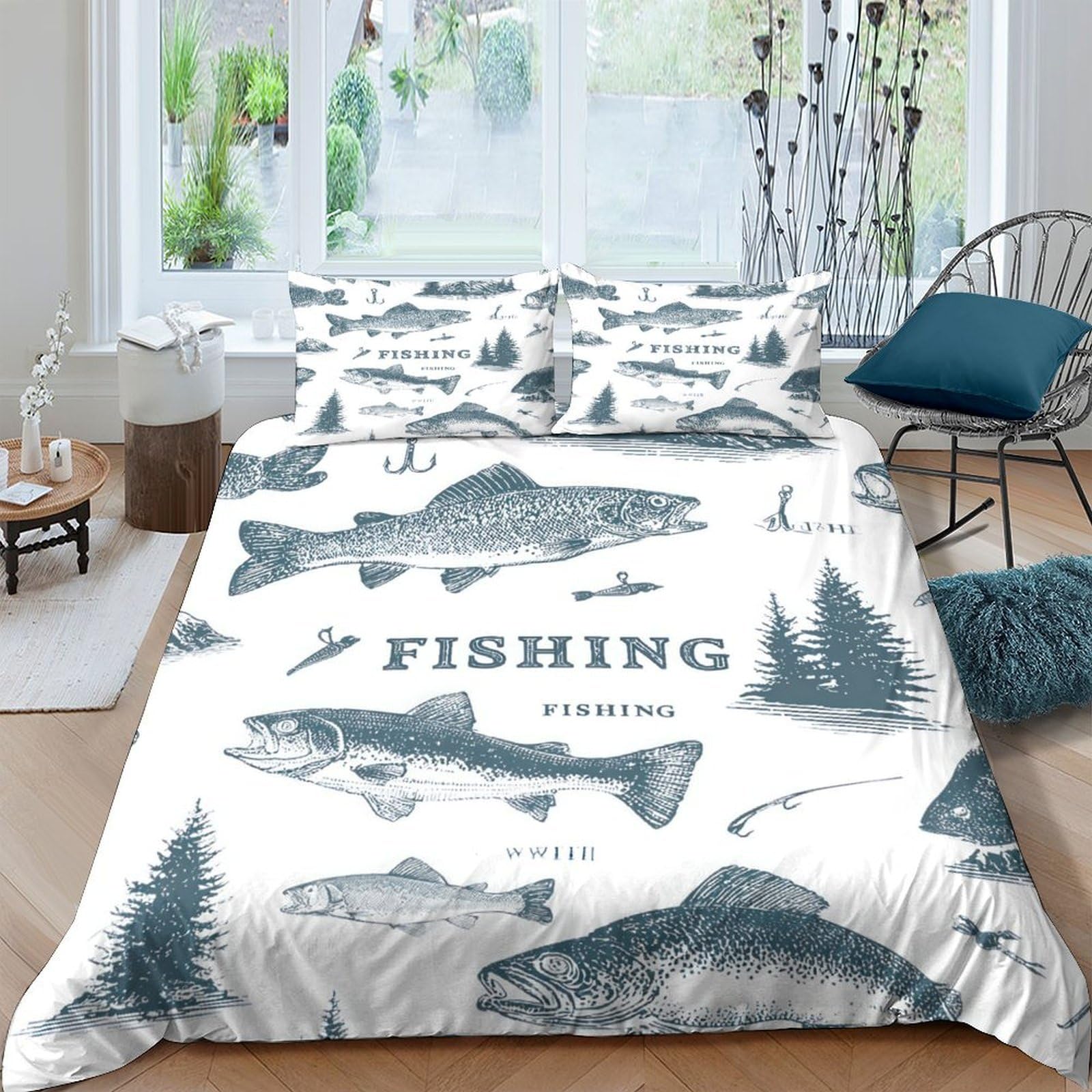 Ctjqhvkz Style-10 3D Printed Fishing Lake Fitted Sheet Microfiber Bedroom Decor Forest Fish Mattress Cover Anti-Slip Washable Home Single（135X200cm）