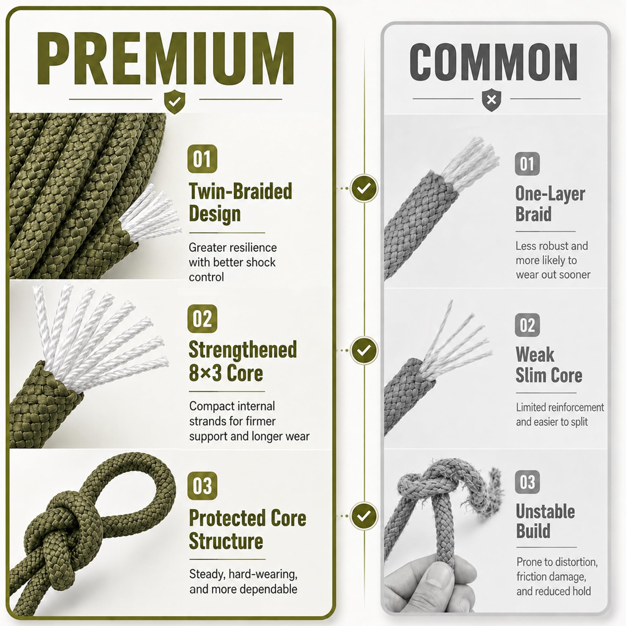 Corde de gréement tressée en polyester (0,9 cm x 61 m) haute résistance pour escalade, randonnée, camping, balançoire, vert militaire