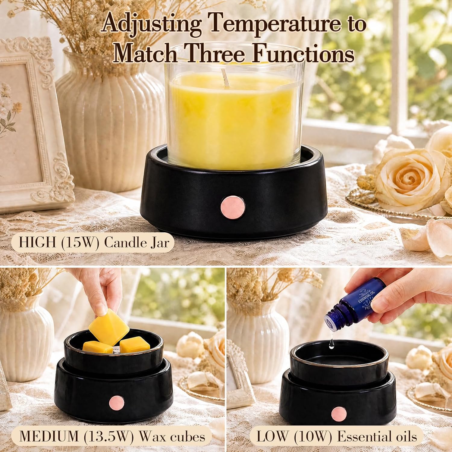 Candle Melt Warmer with Timer Auto Shut-Off Ceramic Electric Wax Burner Melter Timer Adjust Fragrance Intensity for Scented Wax Melts Candle Jars Essential Oils Home Office Gift Decor image 4