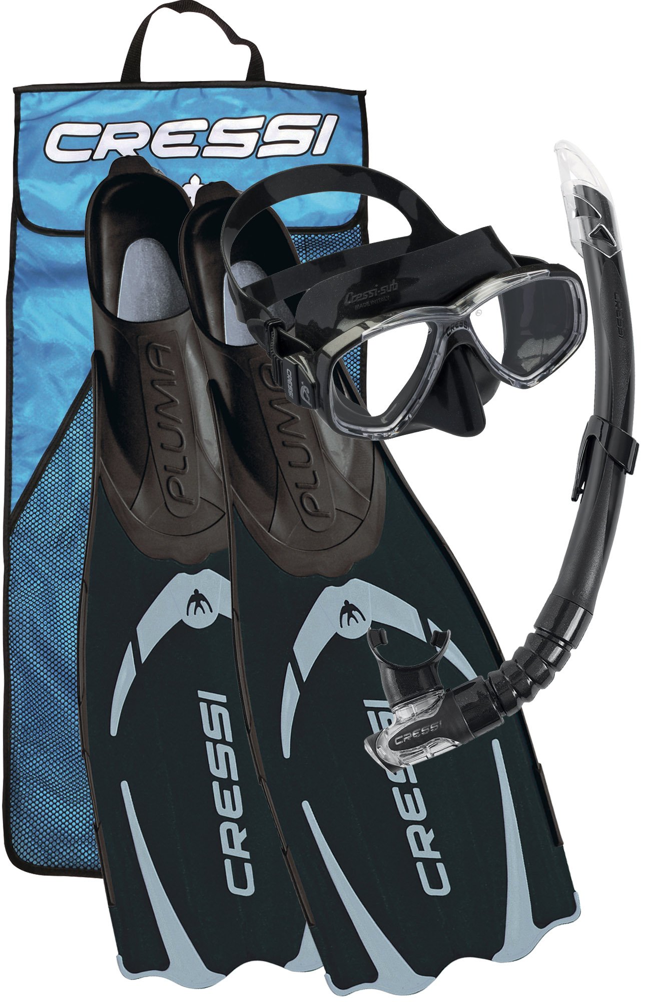 Sponsored Ad – CRESSI Pluma Bag - Diving and Apnea Fins, Mask and Snorkel Set, Black, Unisex Adult