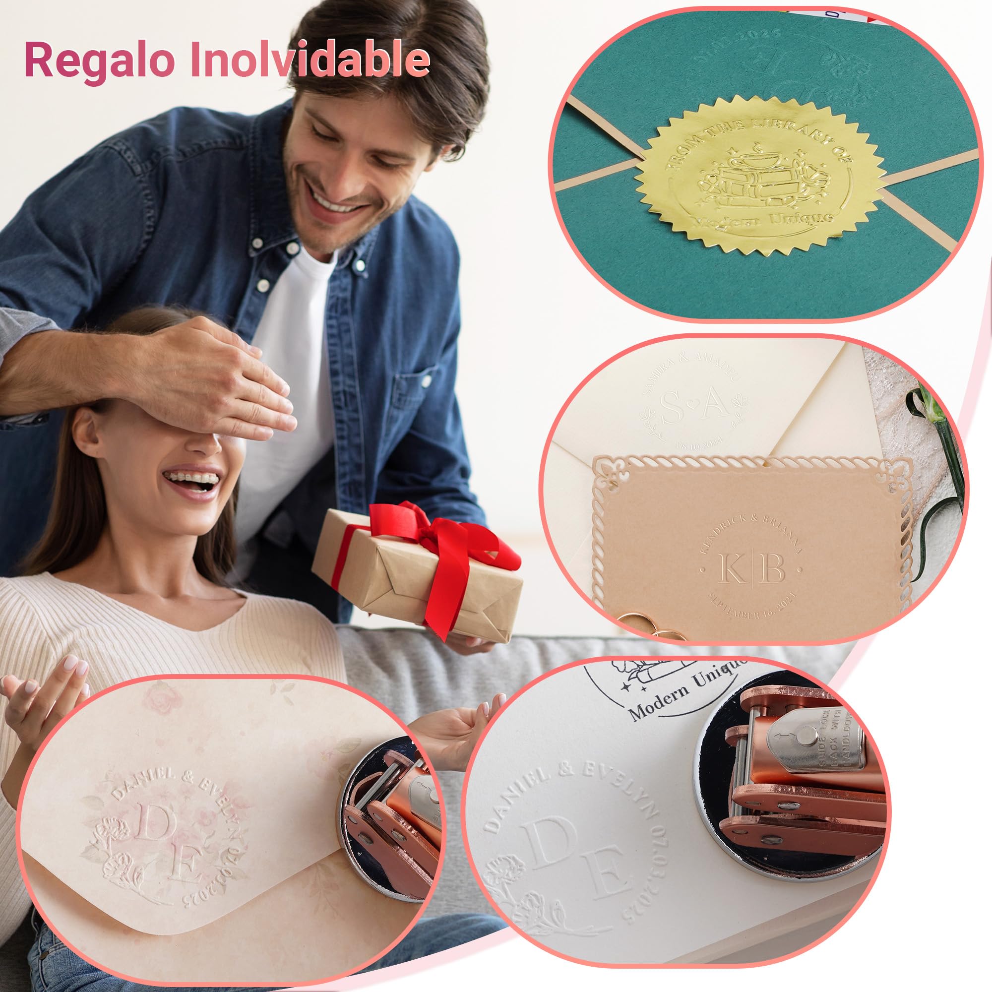 Easycosy Sello Libros Relieve Personalizado, Boda Embosador de Libros Ex Libris Personalizado, Sello en Relieve Personalizado con Nombre, Embosser para Libro