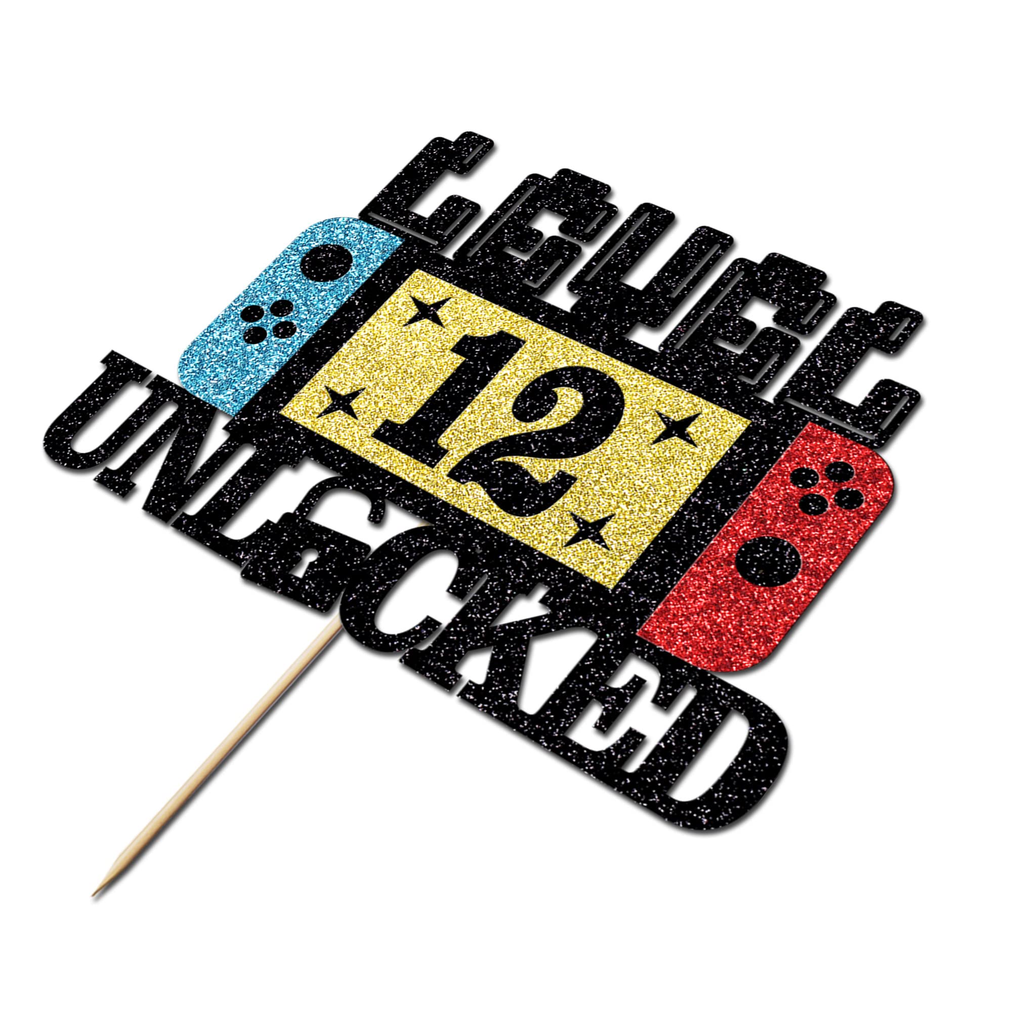 Happy 12th Birthday Cake Topper - Level 12 Unlocked Video Game Theme, Glitter Cardstock, Pre-Assembled For Party Decor - View #7
